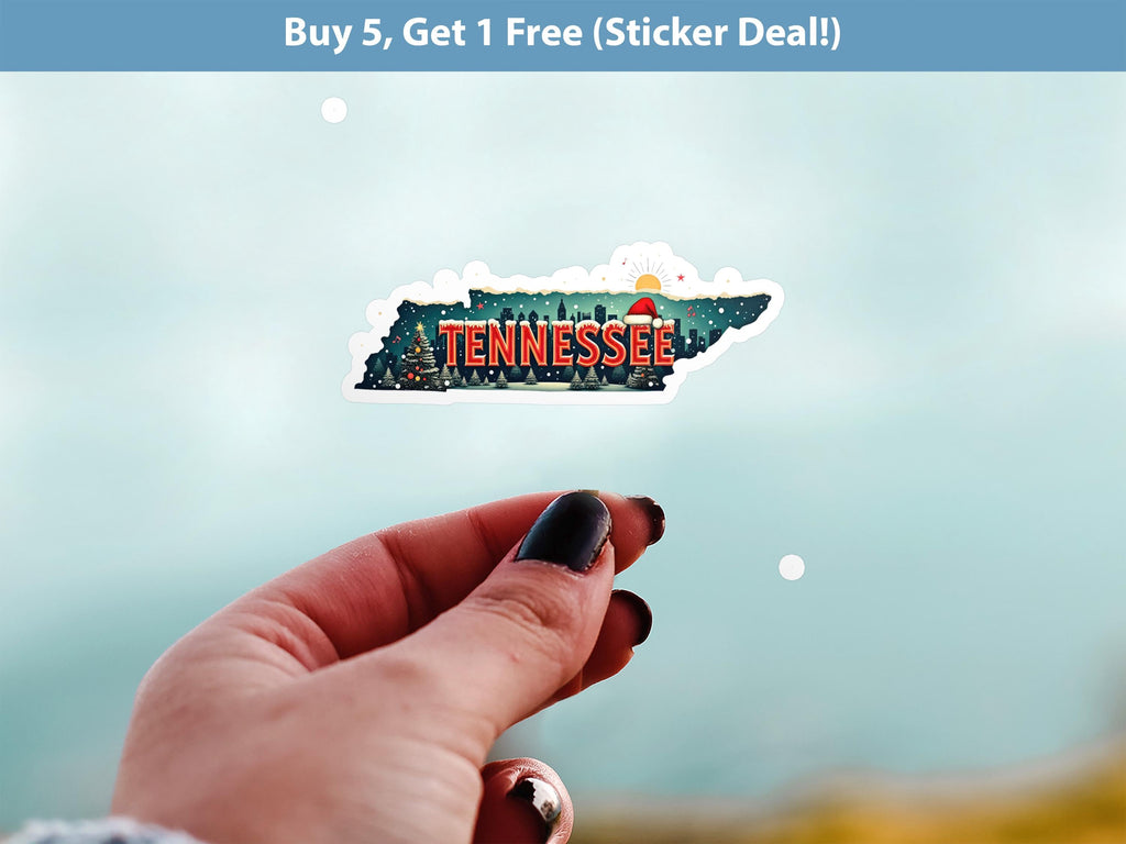 Tennessee Christmas Sticker, Vintage States Xmas Vinyl Decals Waterproof, Retro Laptop, Scrapbook Tumbler