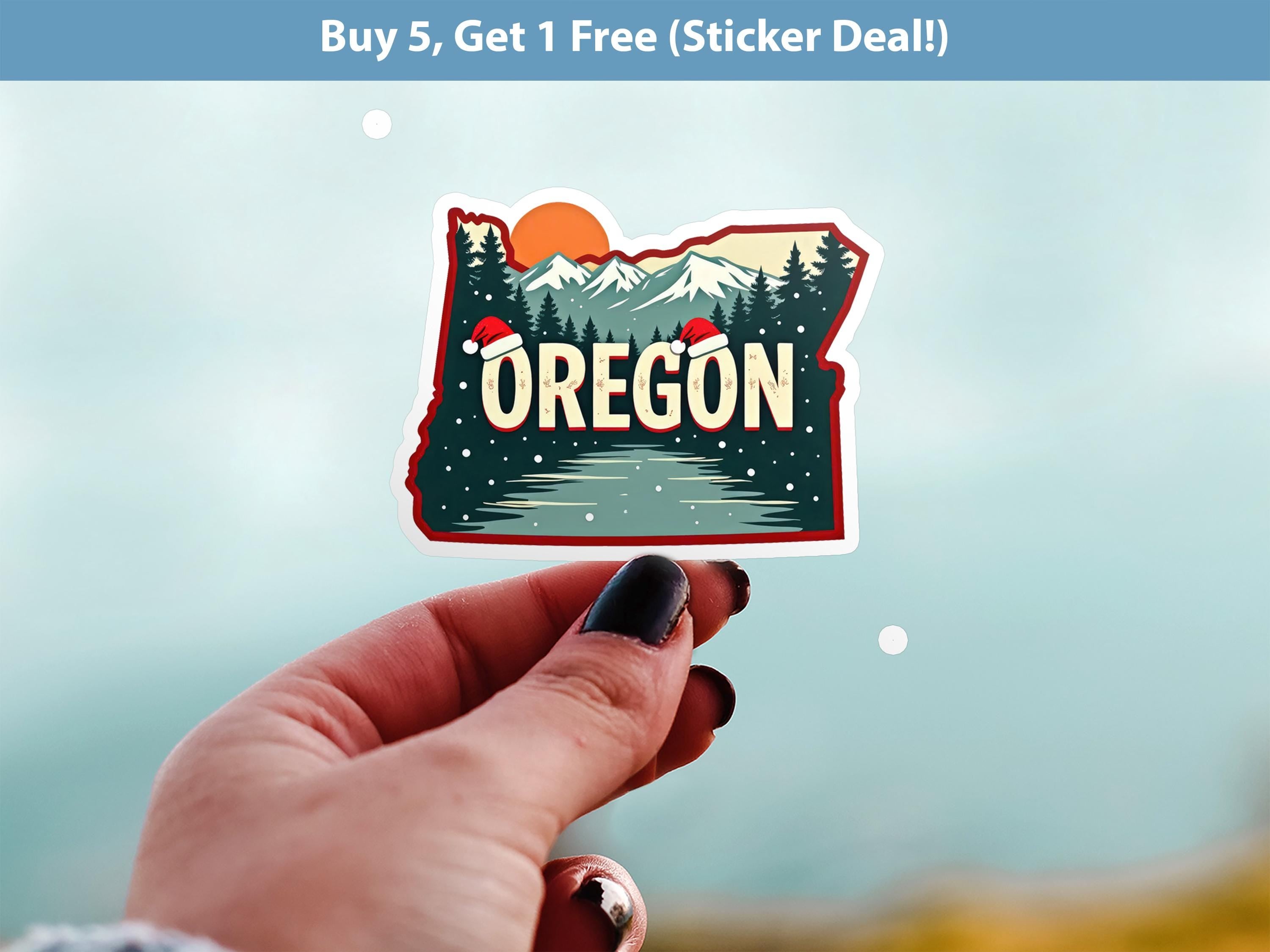 Oregon Christmas Sticker, Vintage States Xmas Vinyl Decals Waterproof, Retro Laptop, Scrapbook Tumbler