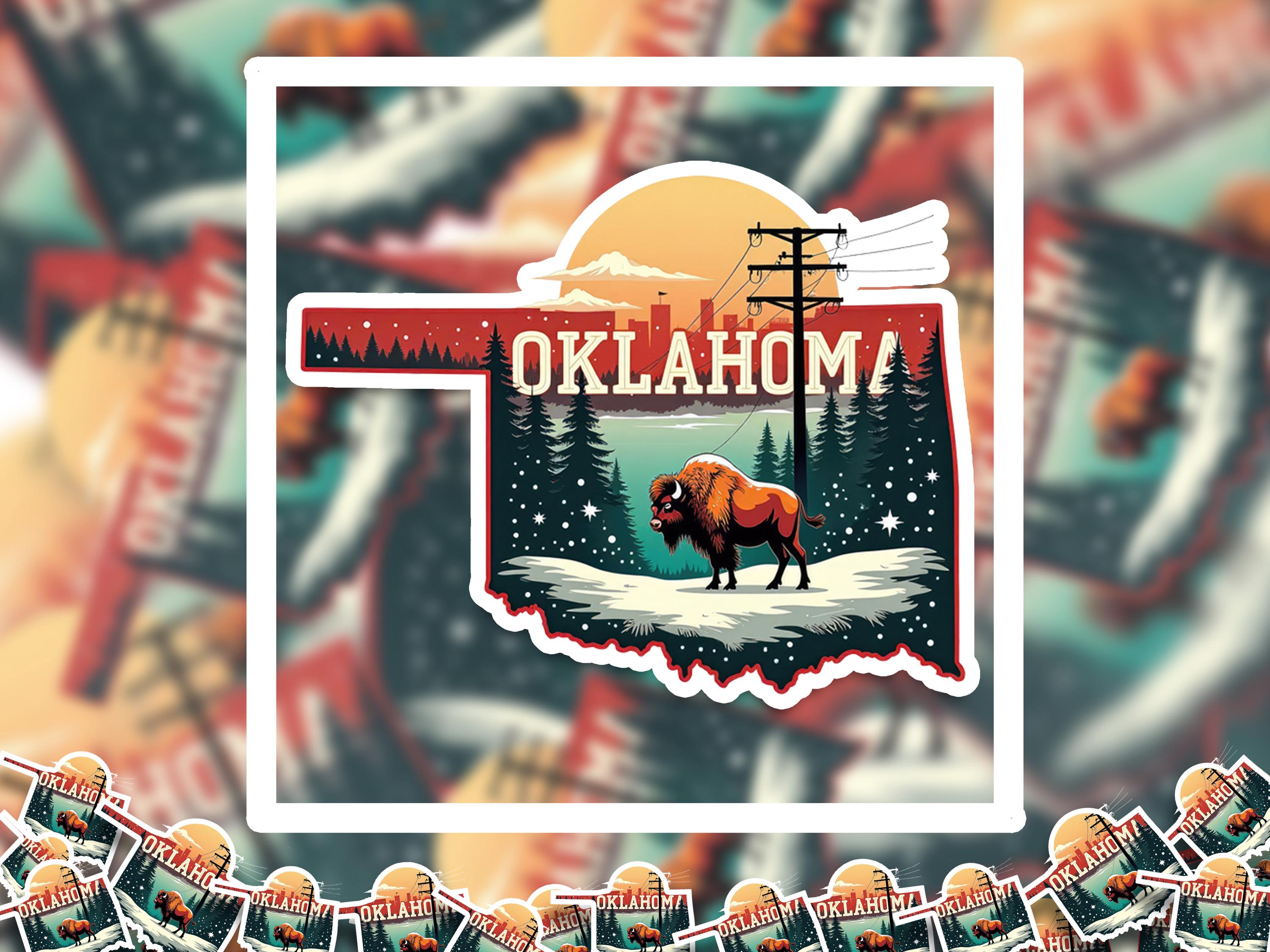 Oklahoma Christmas Sticker, Vintage States Xmas Vinyl Decals Waterproof, Retro Laptop, Scrapbook Tumbler