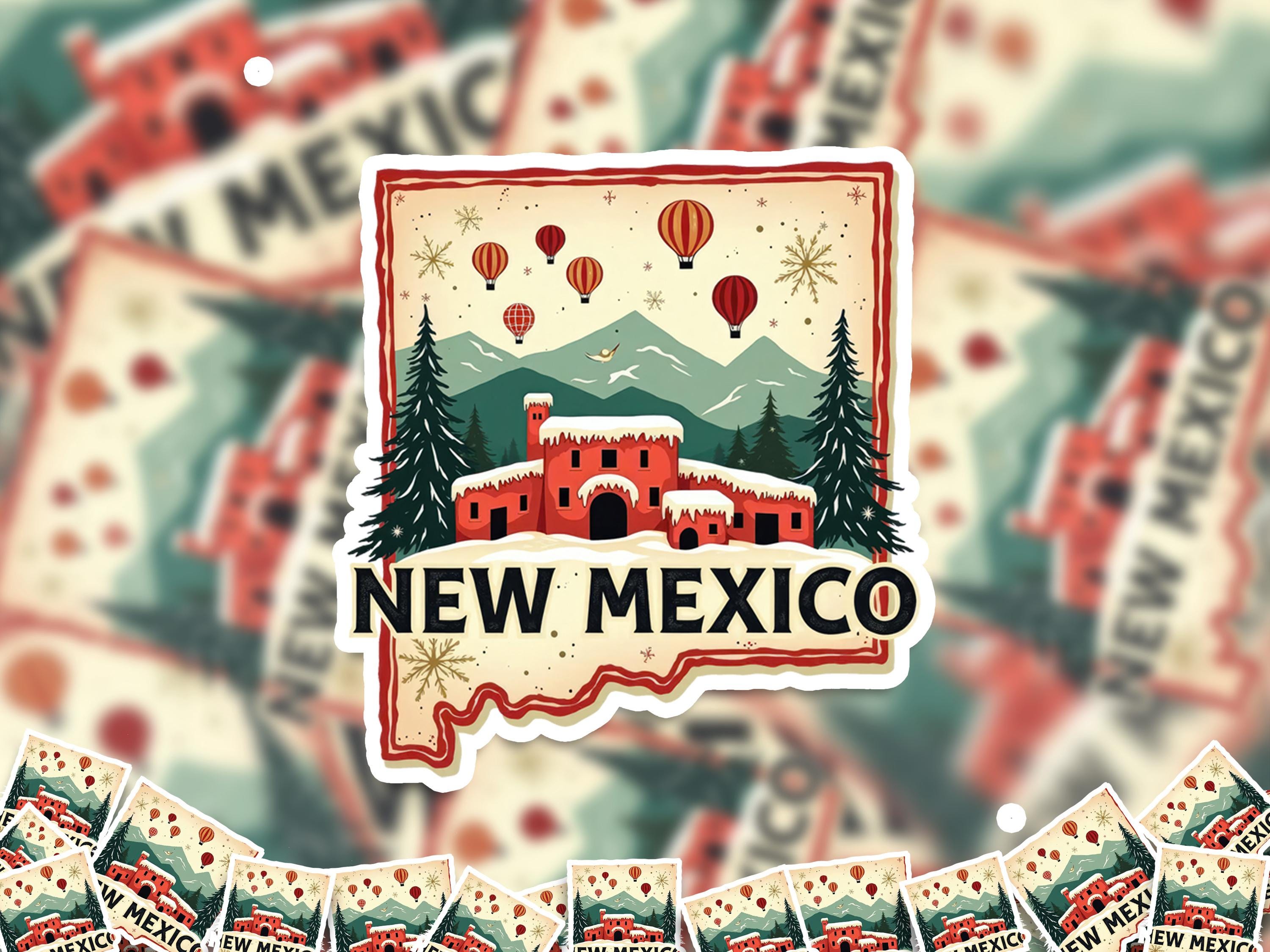 New Mexico Christmas Sticker, Vintage States Xmas Vinyl Decals Waterproof, Retro Laptop, Scrapbook Tumbler