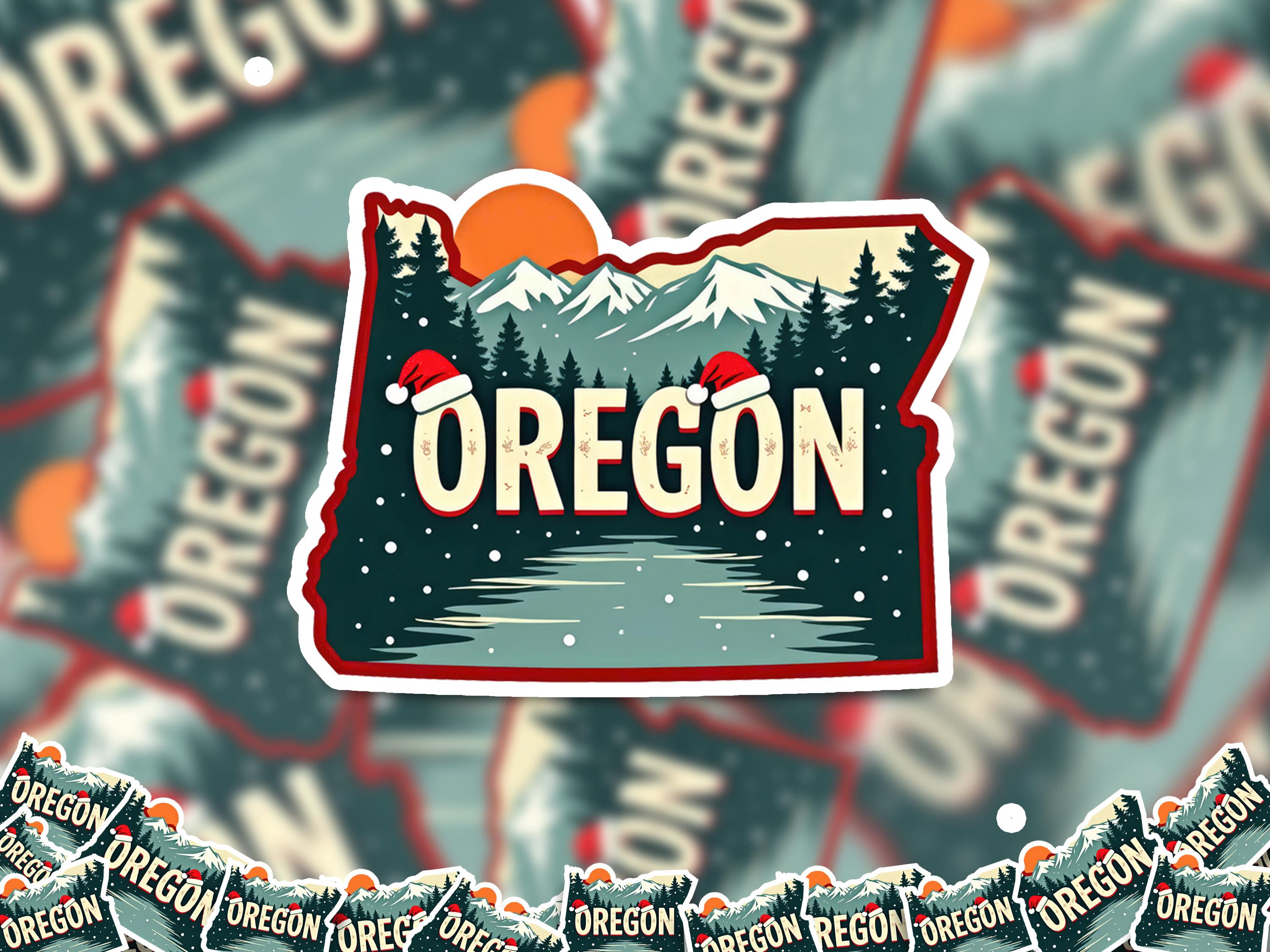 Oregon Christmas Sticker, Vintage States Xmas Vinyl Decals Waterproof, Retro Laptop, Scrapbook Tumbler