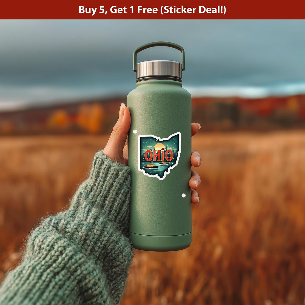 Ohio Christmas Sticker, Vintage States Xmas Vinyl Decals Waterproof, Retro Laptop, Scrapbook Tumbler