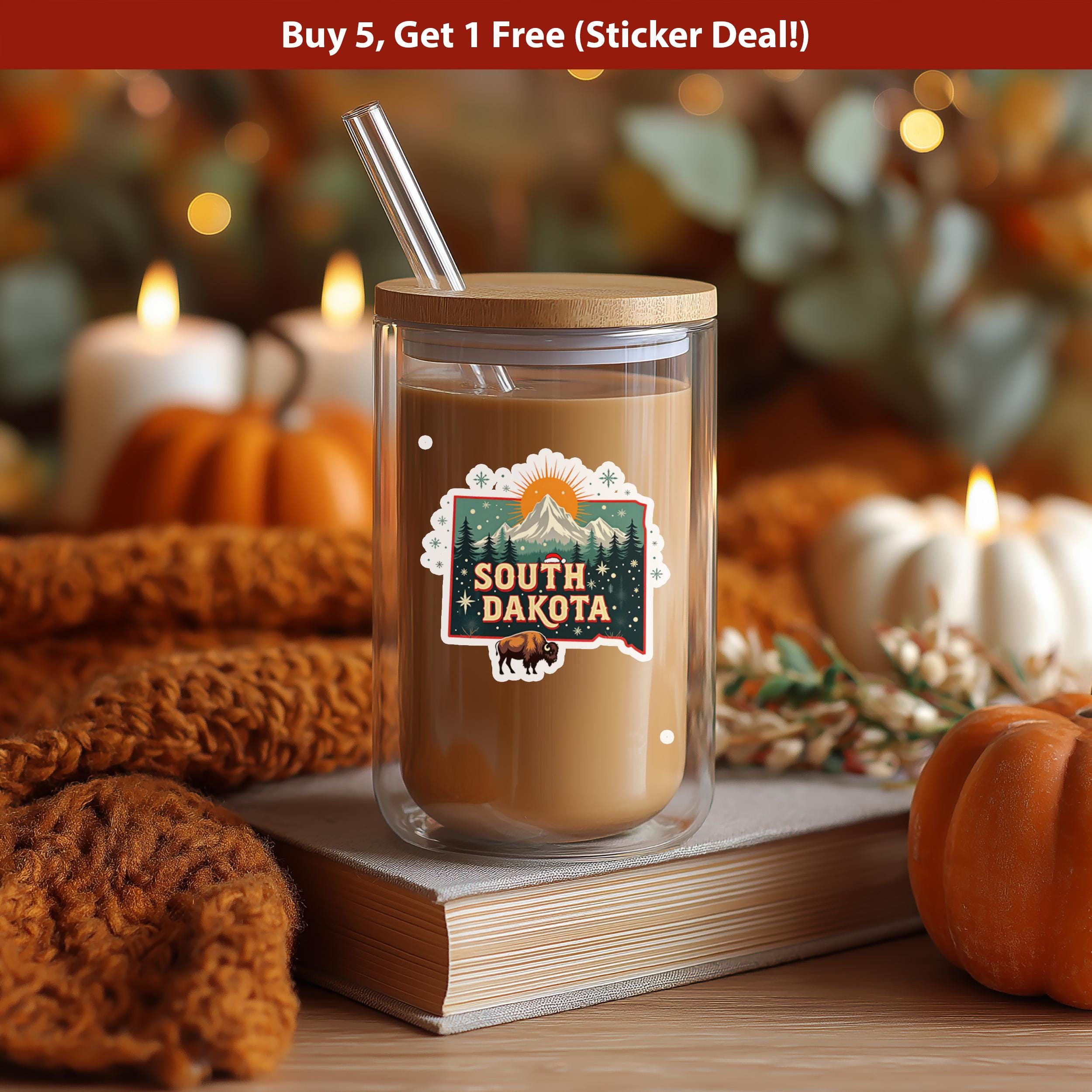 South Dakota Christmas Sticker, Vintage States Xmas Vinyl Decals Waterproof, Retro Laptop, Scrapbook Tumbler