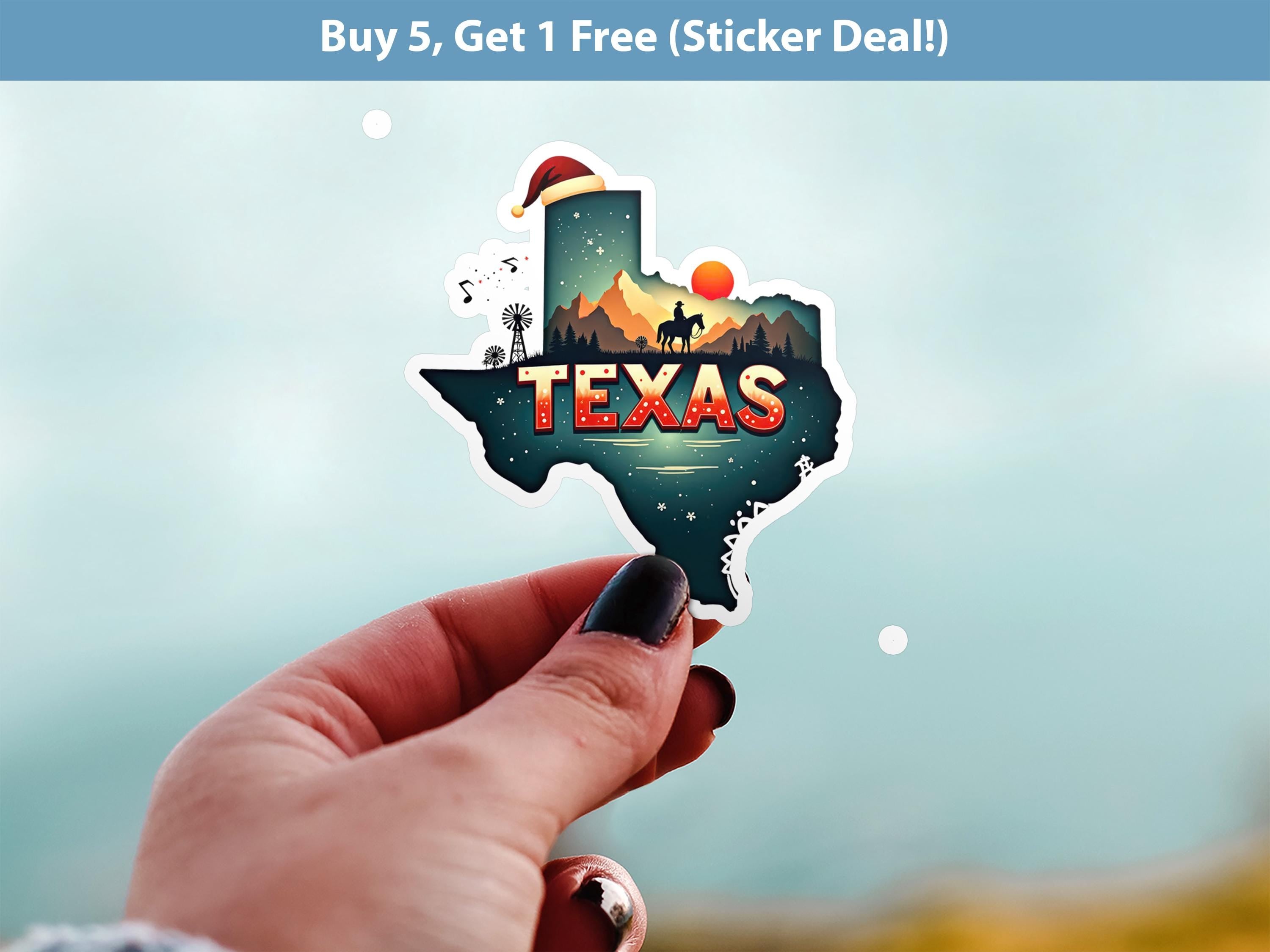 Texas Christmas Sticker, Vintage States Xmas Vinyl Decals Waterproof, Retro Holiday Gift, Scrapbook Tumbler