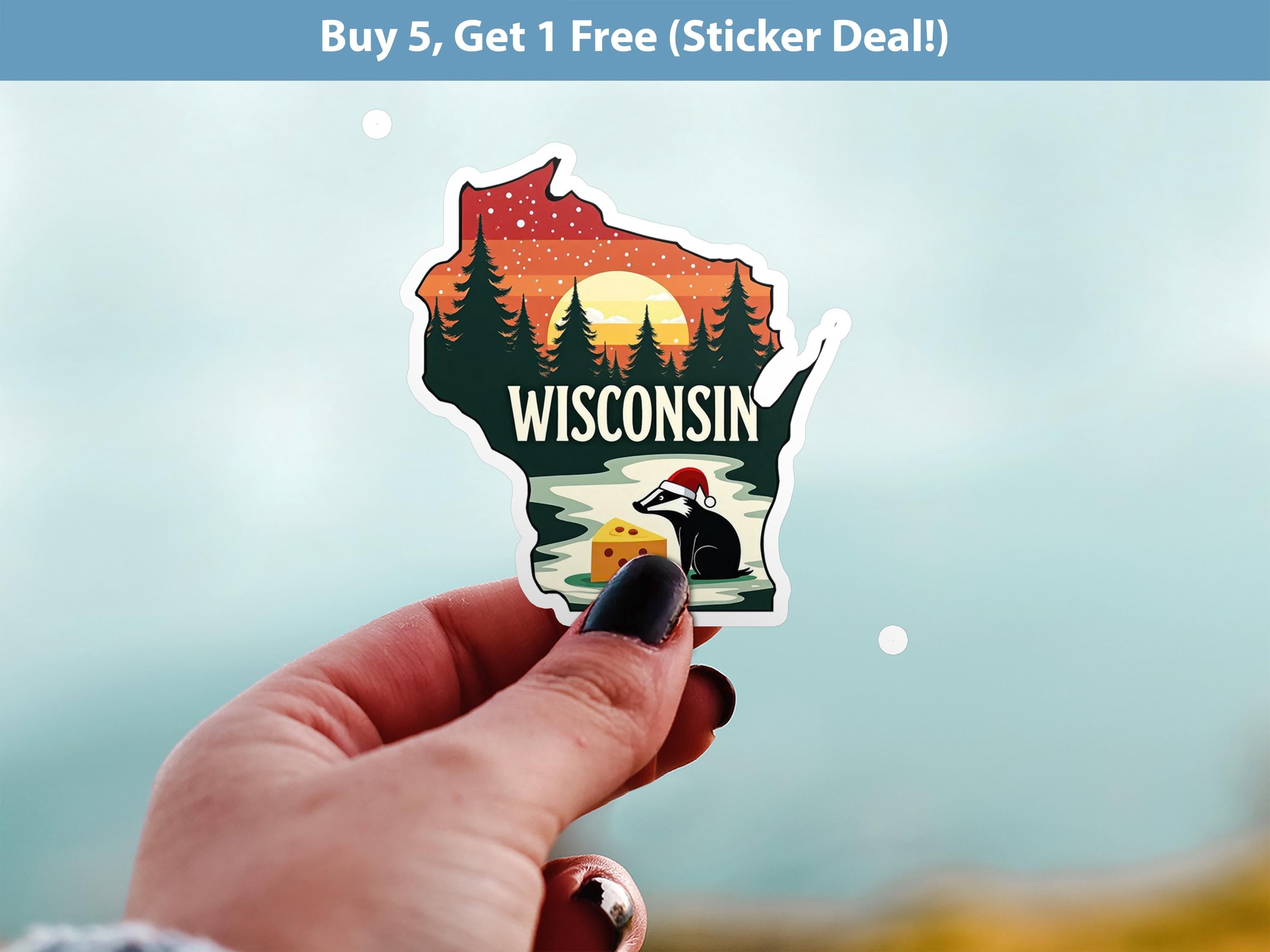 Wisconsin Christmas Sticker, Vintage States Xmas Vinyl Decals Waterproof, Retro Holiday Gift, Scrapbook Tumbler