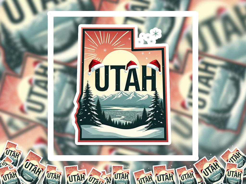 Utah Christmas Sticker, Vintage States Xmas Vinyl Decals Waterproof, Retro Laptop, Scrapbook Tumbler