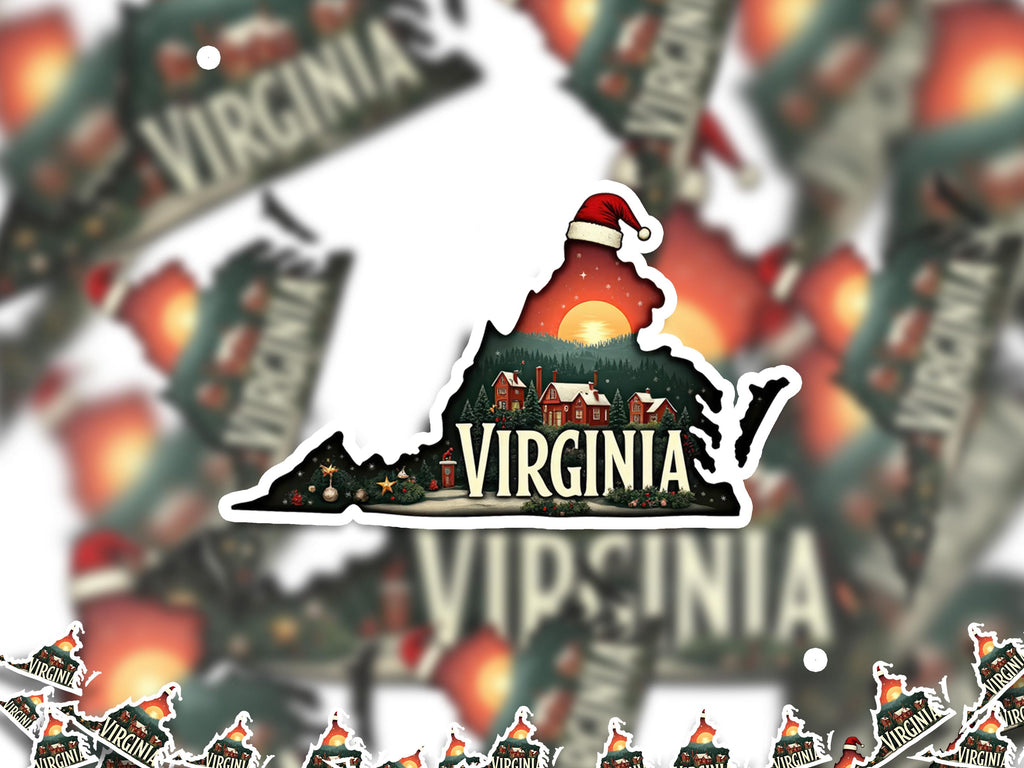Virginia Christmas Sticker, Vintage States Xmas Vinyl Decals Waterproof, Retro Laptop, Scrapbook Tumbler