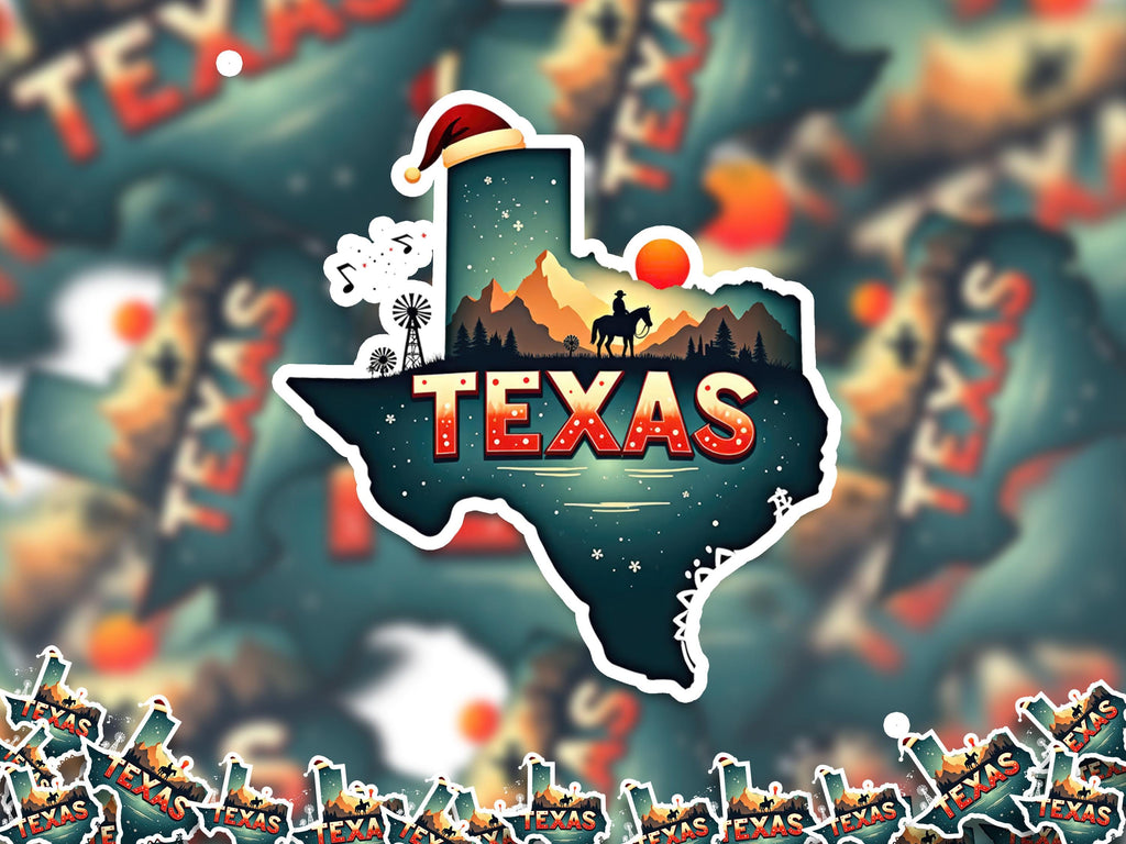 Texas Christmas Sticker, Vintage States Xmas Vinyl Decals Waterproof, Retro Holiday Gift, Scrapbook Tumbler