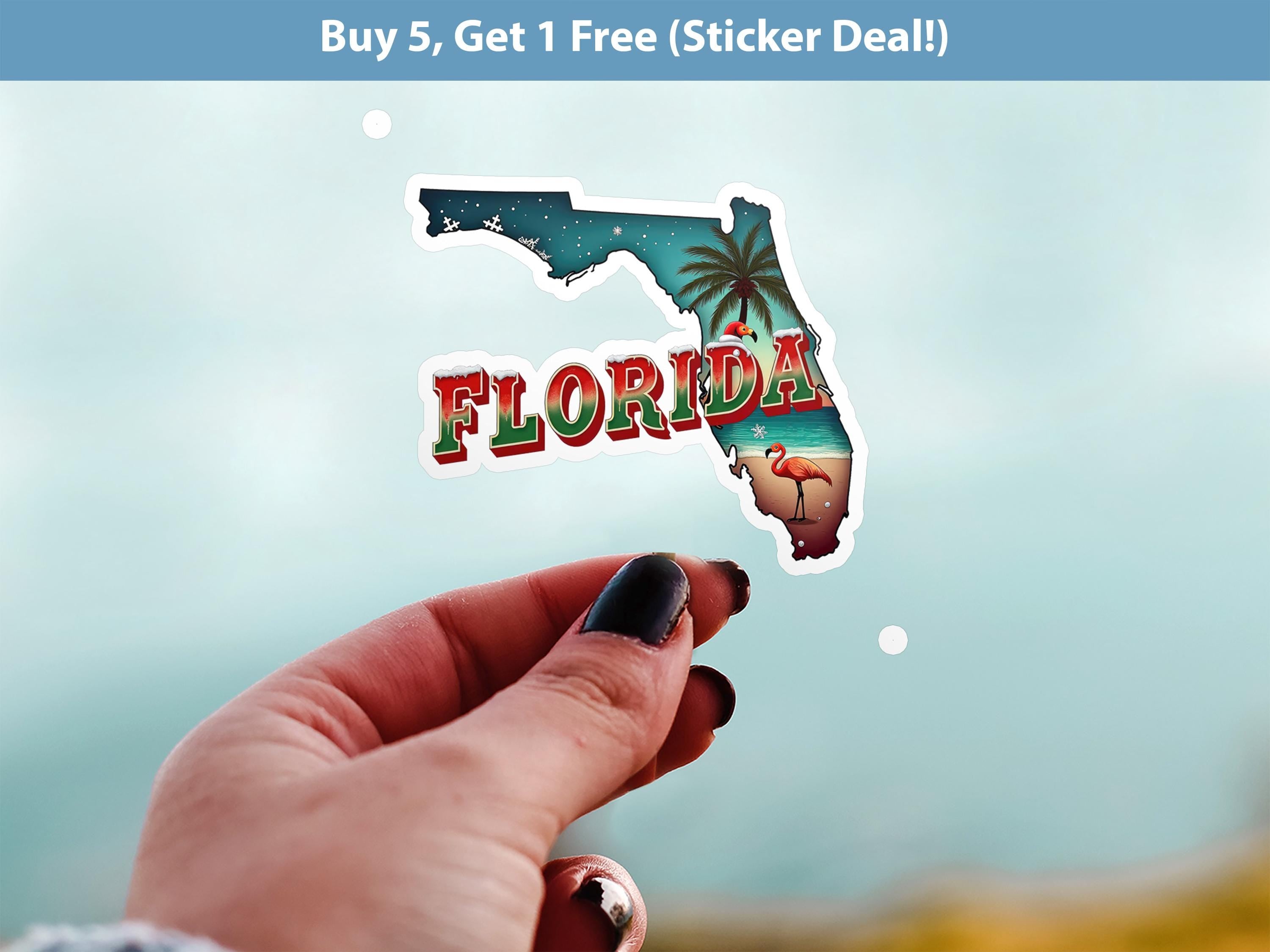Florida Christmas Sticker, Vintage States Xmas Vinyl Decals Waterproof, Retro Holiday Gift, Scrapbook Tumbler