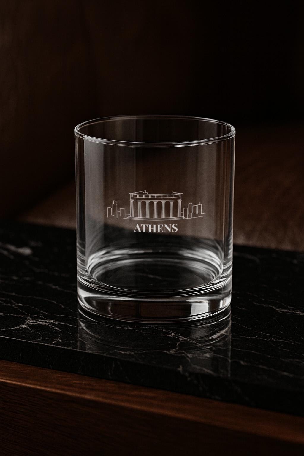 Engraved ATHENS Whiskey Glass, Personalized Dad Rocks Glass, Custom Etched Skyline Gift Souvenir