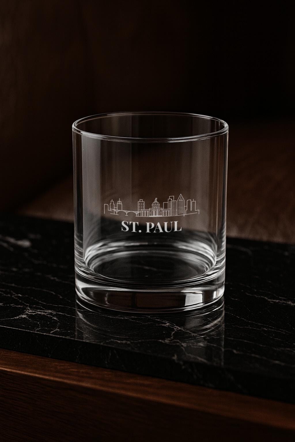 Engraved ST PAUL Whiskey Glass, Personalized Dad Rocks Glass, Custom Etched Skyline Gift Souvenir