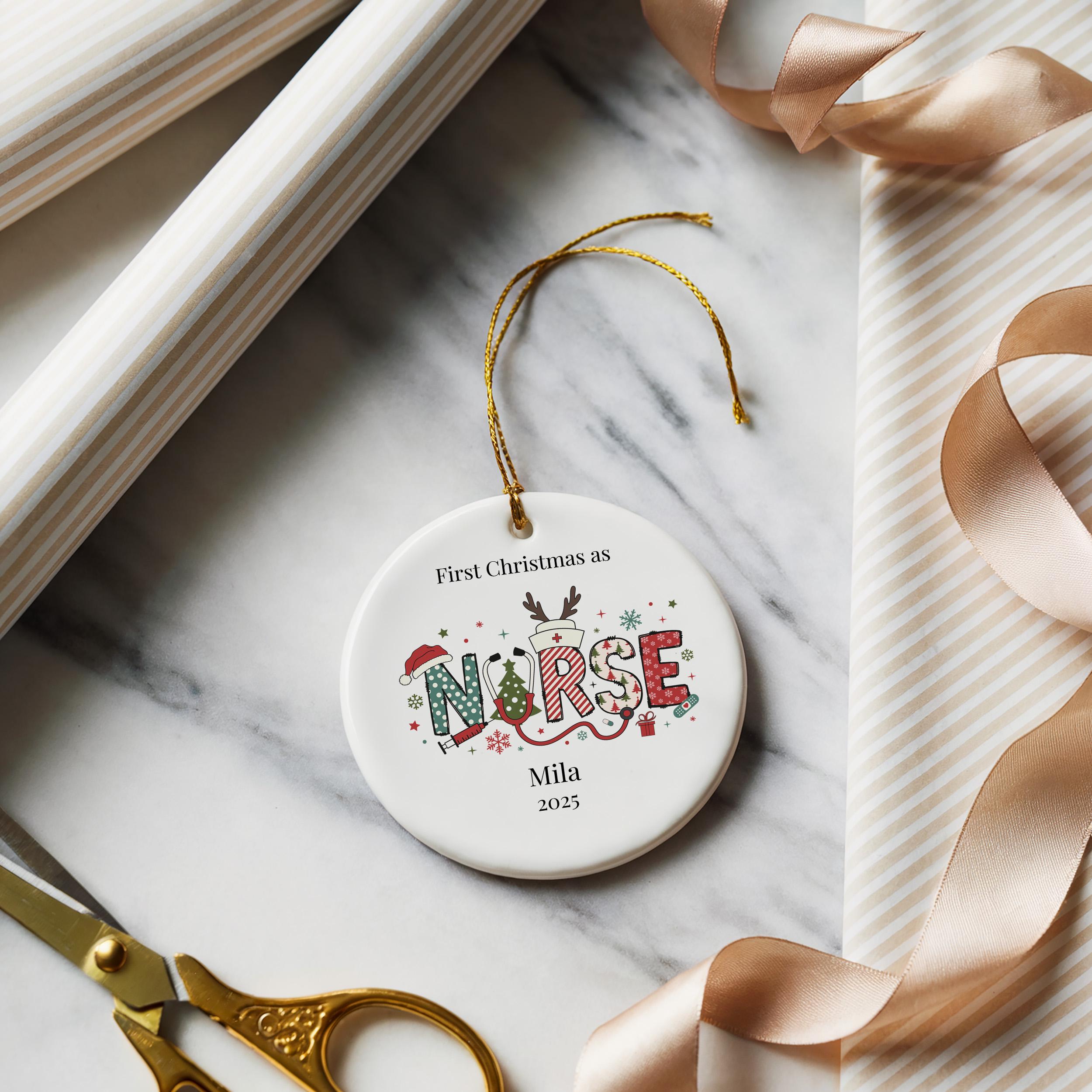 Custom Nurse Ornament, Personalized RN BNA Graduation Christmas Gift, Holiday Decoration Bauble