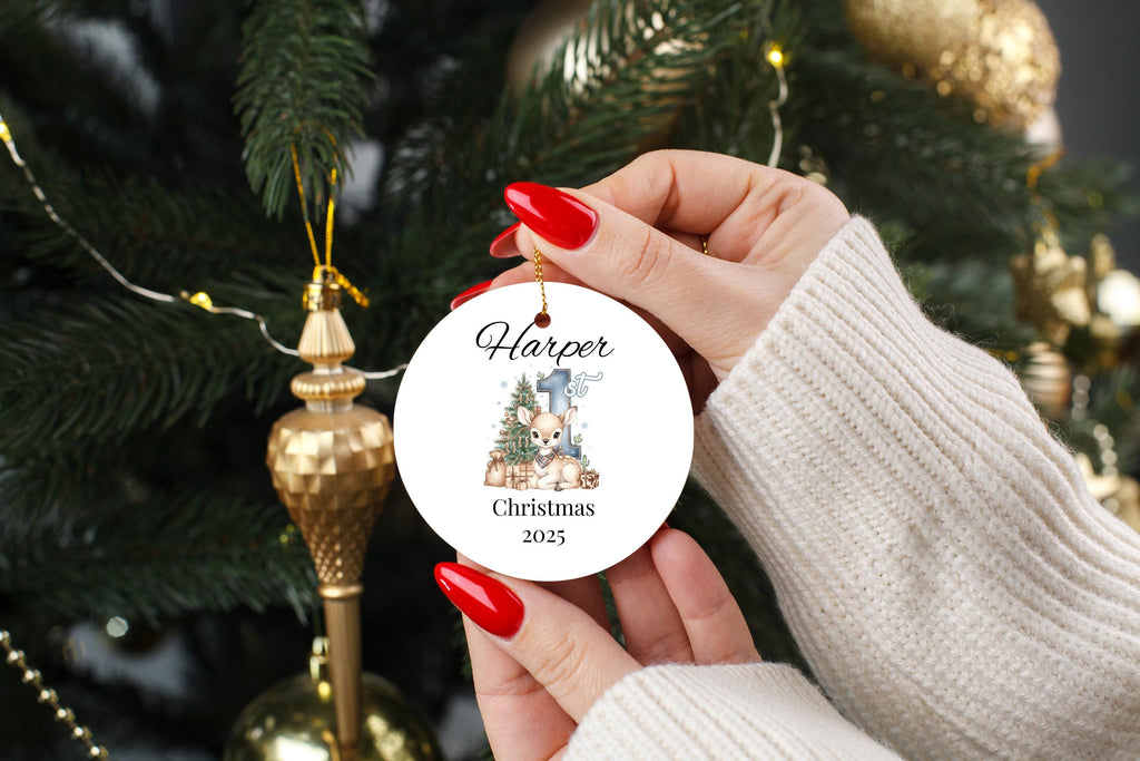 Baby’s First Xmas Ornament, Custom Watercolor Animal Bauble, Personalized Gift