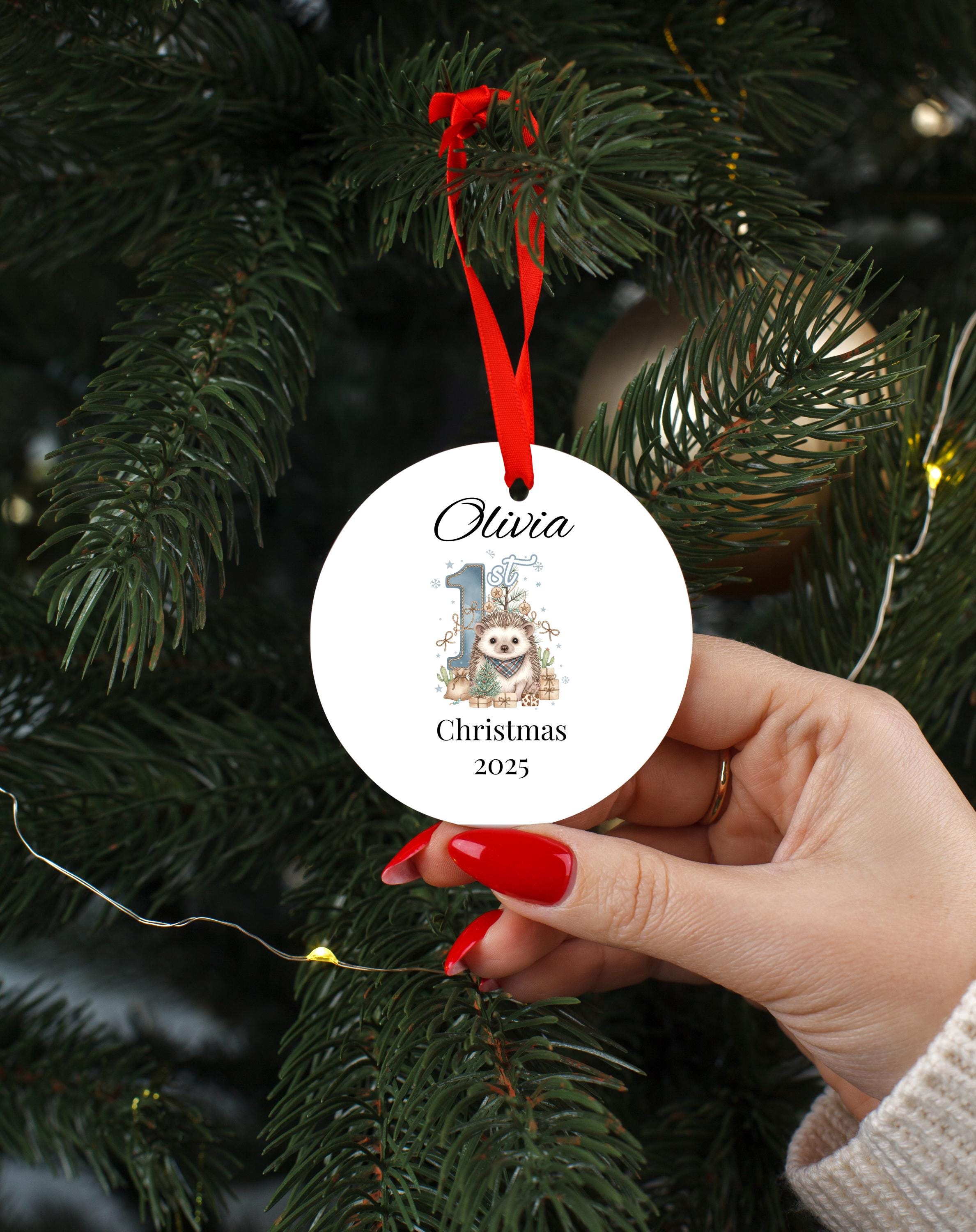 Baby First Christmas Ornament, Personalized Ceramic Bauble for Baby Girl