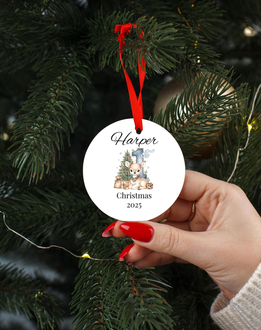 Baby’s First Xmas Ornament, Custom Watercolor Animal Bauble, Personalized Gift