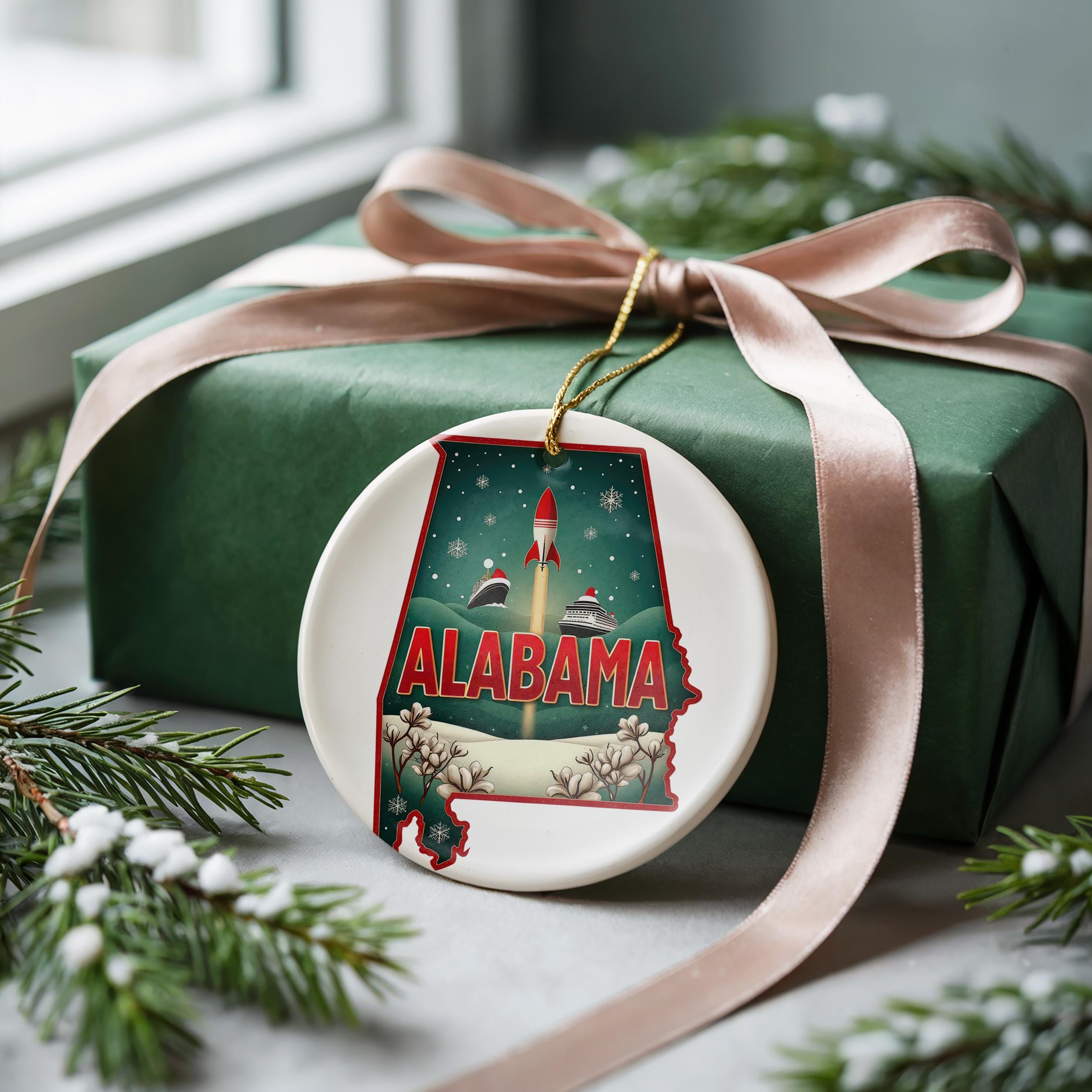 Alabama Ornament, Vintage Personalized Christmas Decor, Custom Holiday Gift Souvenir Travel Keepsake