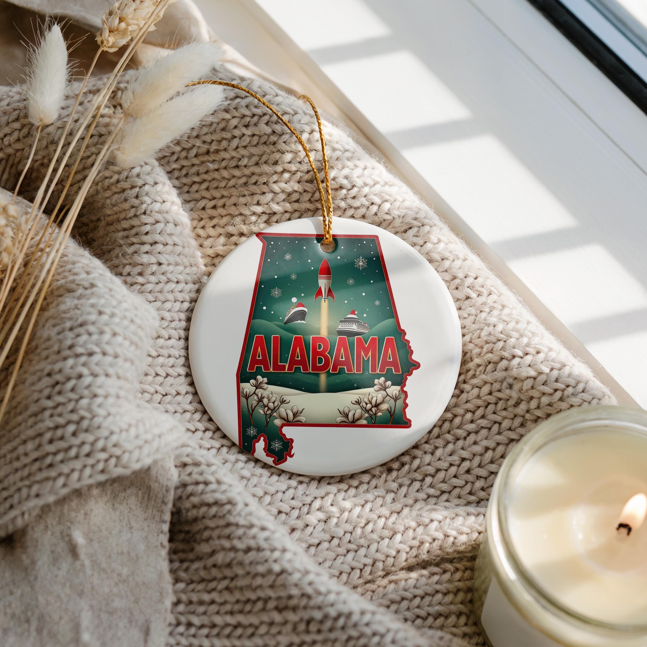 Alabama Ornament, Vintage Personalized Christmas Decor, Custom Holiday Gift Souvenir Travel Keepsake