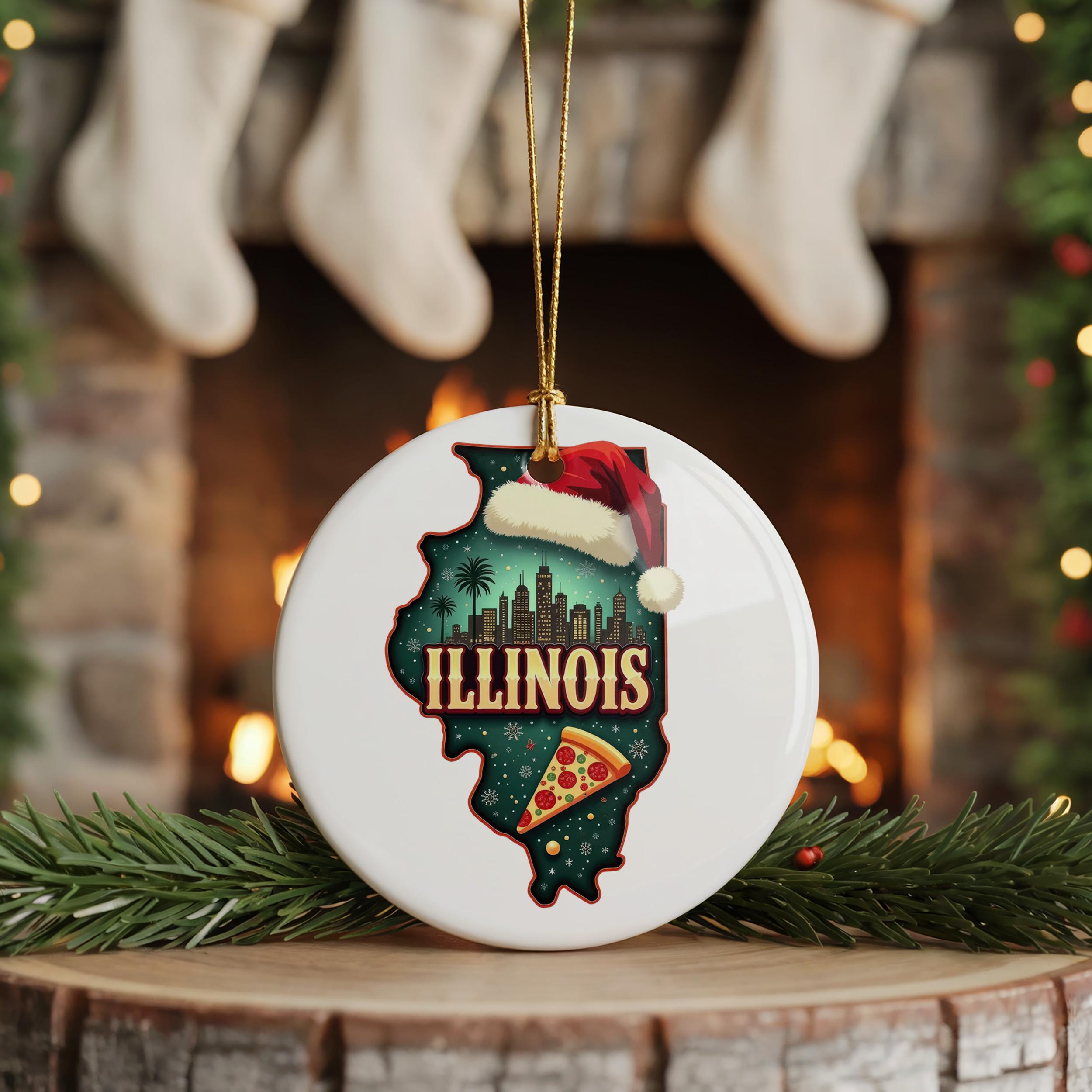 Illinois Ornament, Vintage Personalized Christmas Decor, Custom Holiday Gift Souvenir Travel Keepsake
