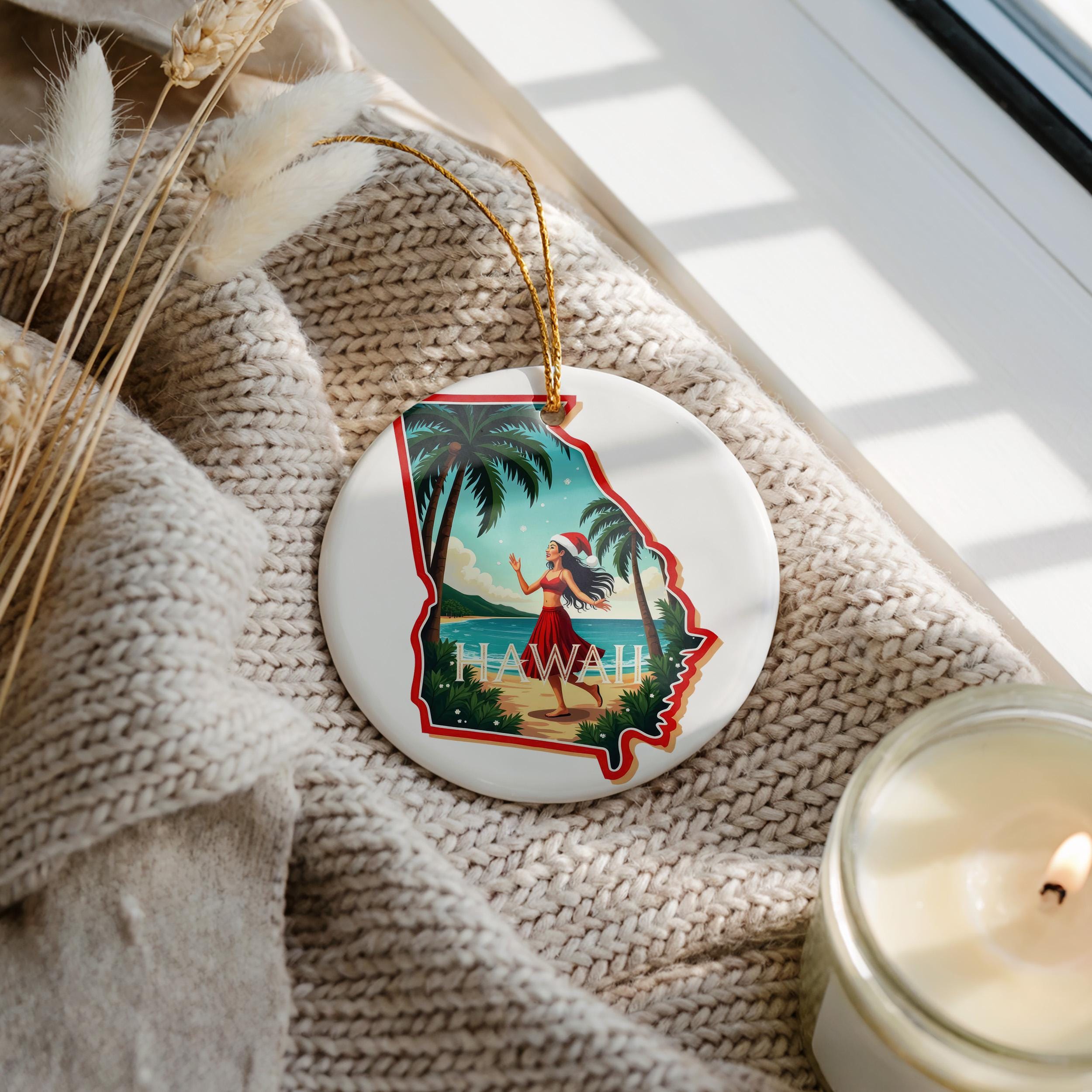 Hawaii Ornament, Vintage Personalized Christmas Decor, Custom Holiday Gift Souvenir Travel Keepsake