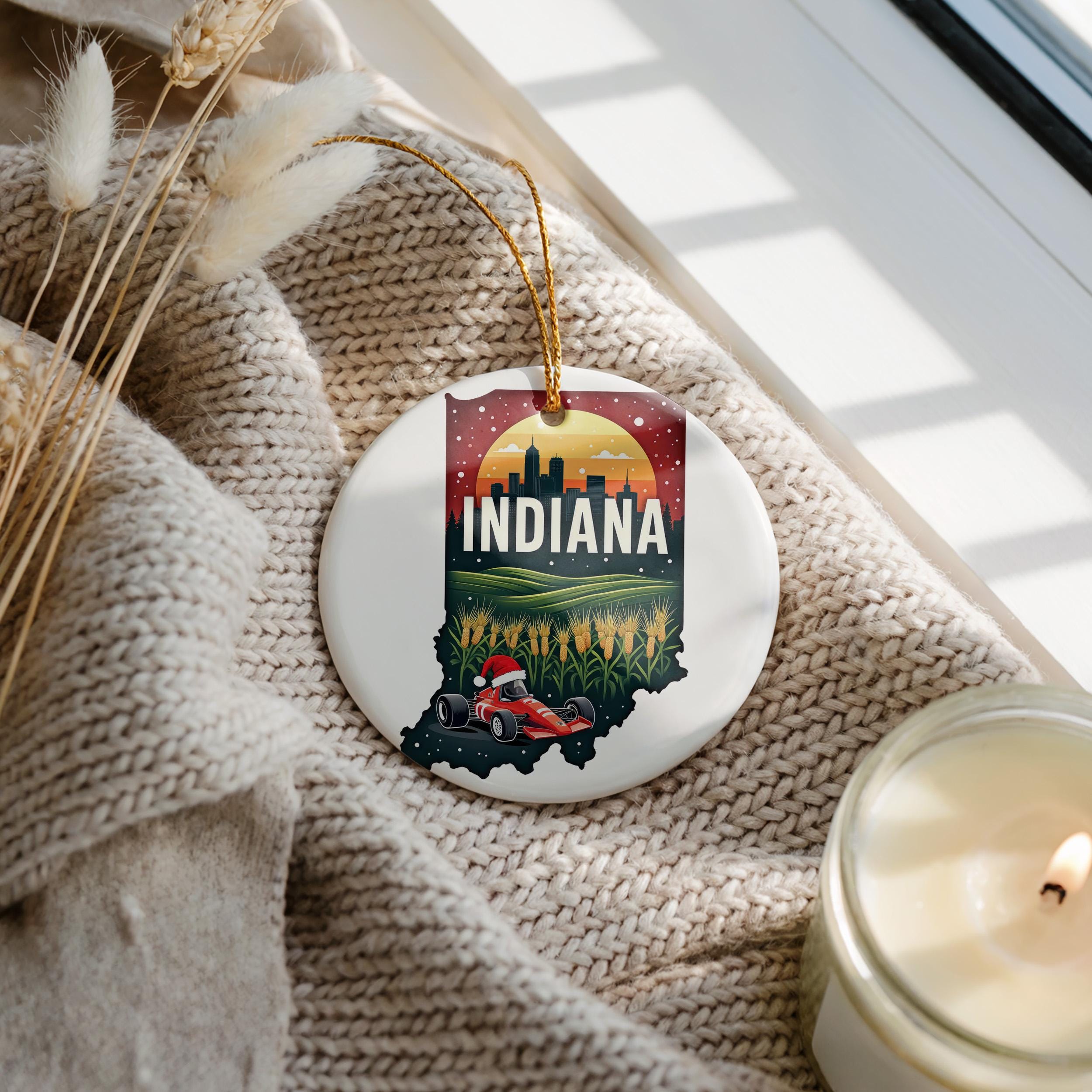 Indiana Ornament, Vintage Personalized Christmas Decor, Custom Holiday Gift Souvenir Travel Keepsake