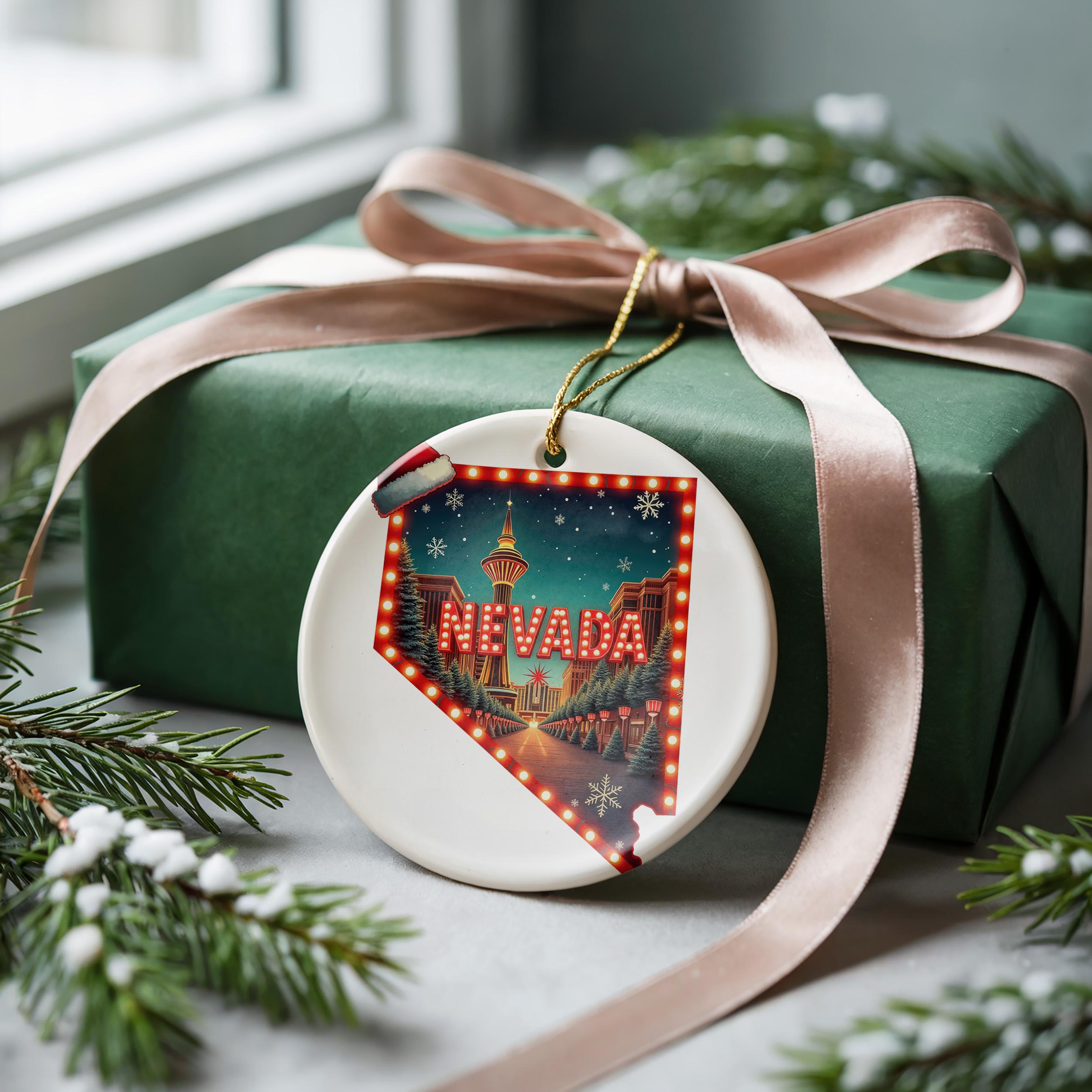 Nevada Ornament, Vintage Personalized Christmas Decor, Custom Holiday Gift Souvenir Travel Keepsake