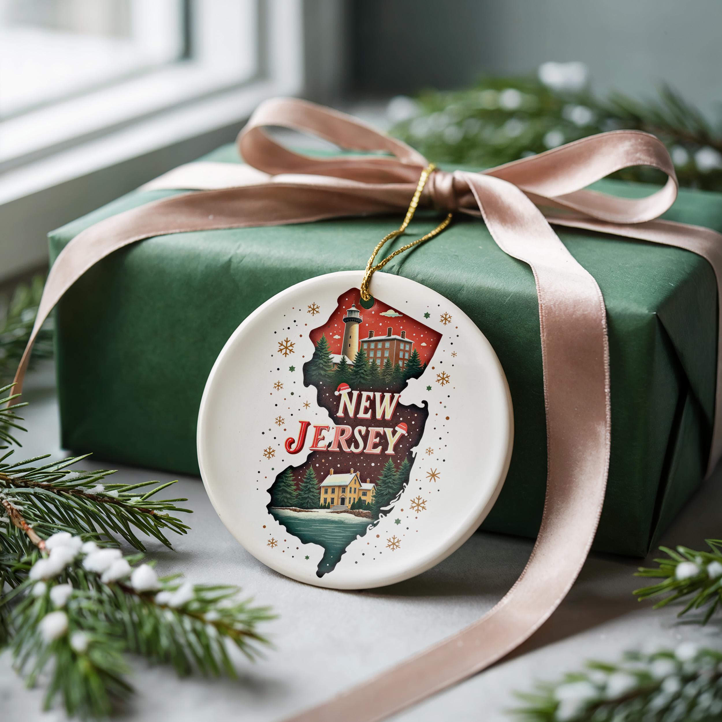 New Jersey Ornament, Vintage Personalized Christmas Decor, Custom Holiday Gift Souvenir Travel Keepsake