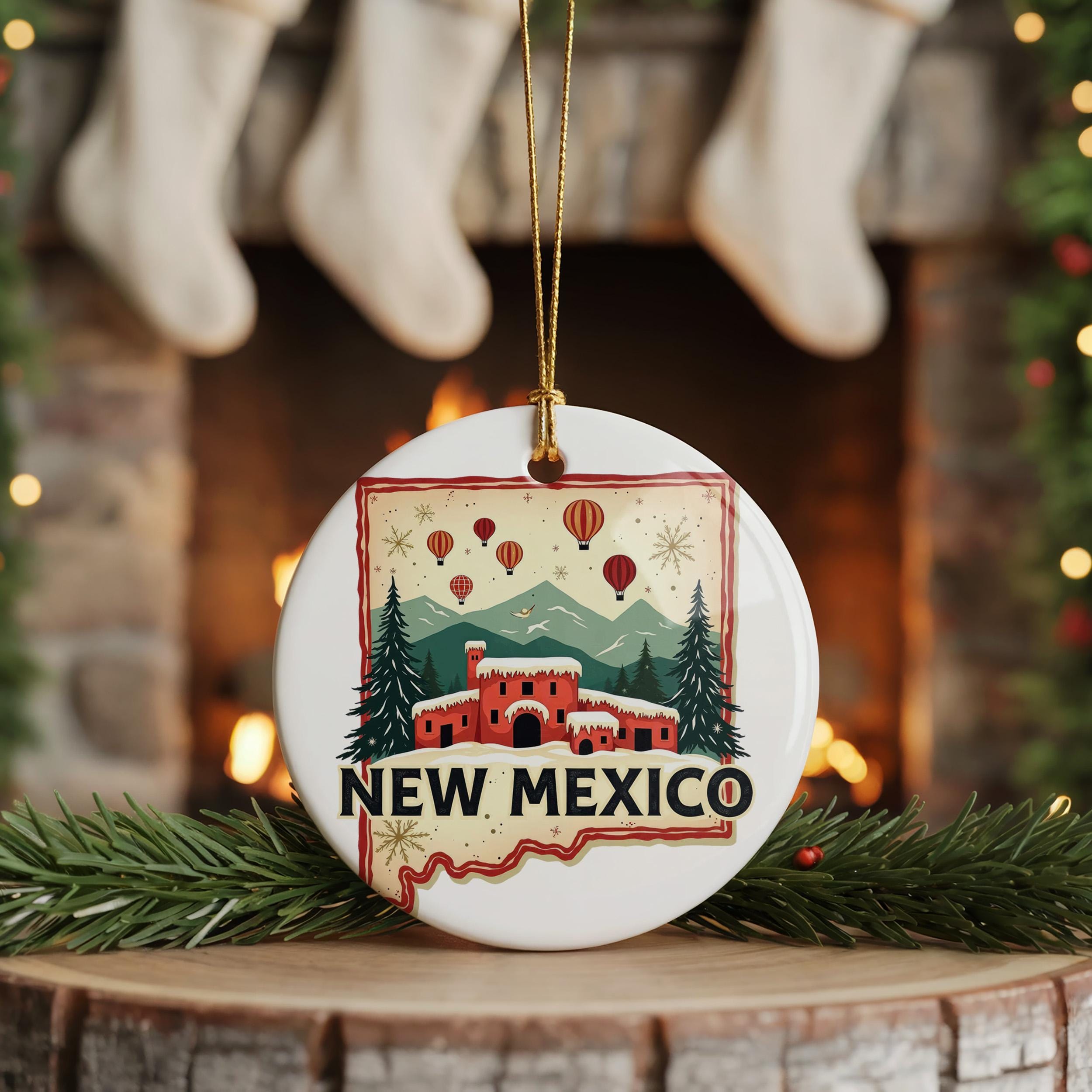 New Mexico Ornament, Vintage Personalized Christmas Decor, Custom Holiday Gift Souvenir Travel Keepsake