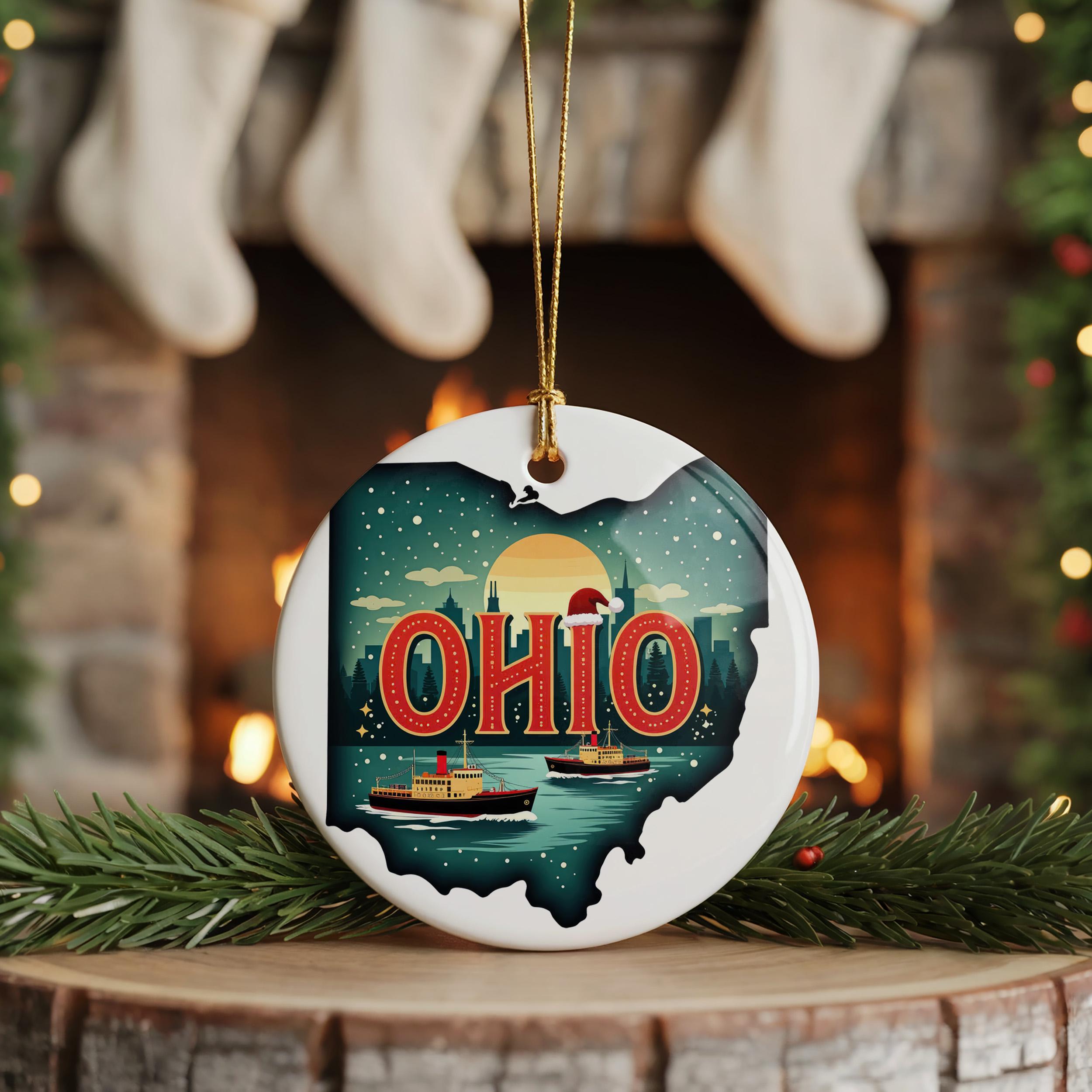 Ohio Ornament, Vintage Personalized Christmas Decor, Custom Holiday Gift Souvenir Travel Keepsake