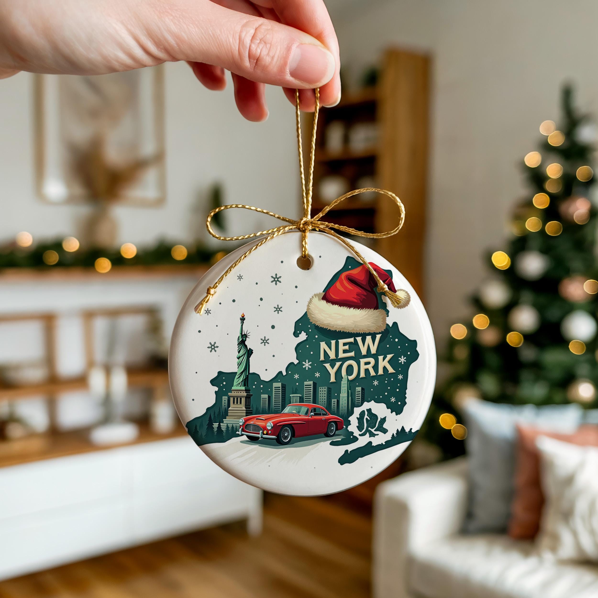 New York Ornament, Vintage Personalized Christmas Decor, Custom Holiday Gift Souvenir Travel Keepsake