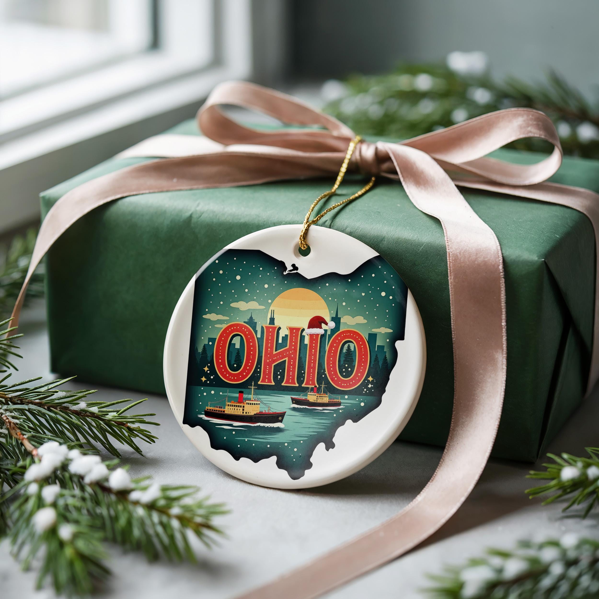Ohio Ornament, Vintage Personalized Christmas Decor, Custom Holiday Gift Souvenir Travel Keepsake