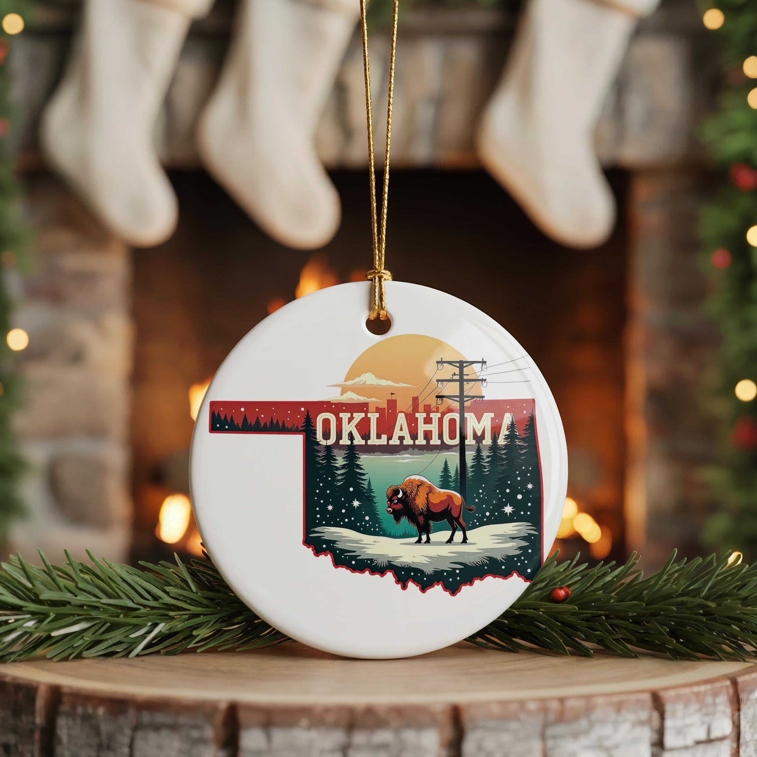 Oklahoma Ornament, Vintage Personalized Christmas Decor, Custom Holiday Gift Souvenir Travel Keepsake
