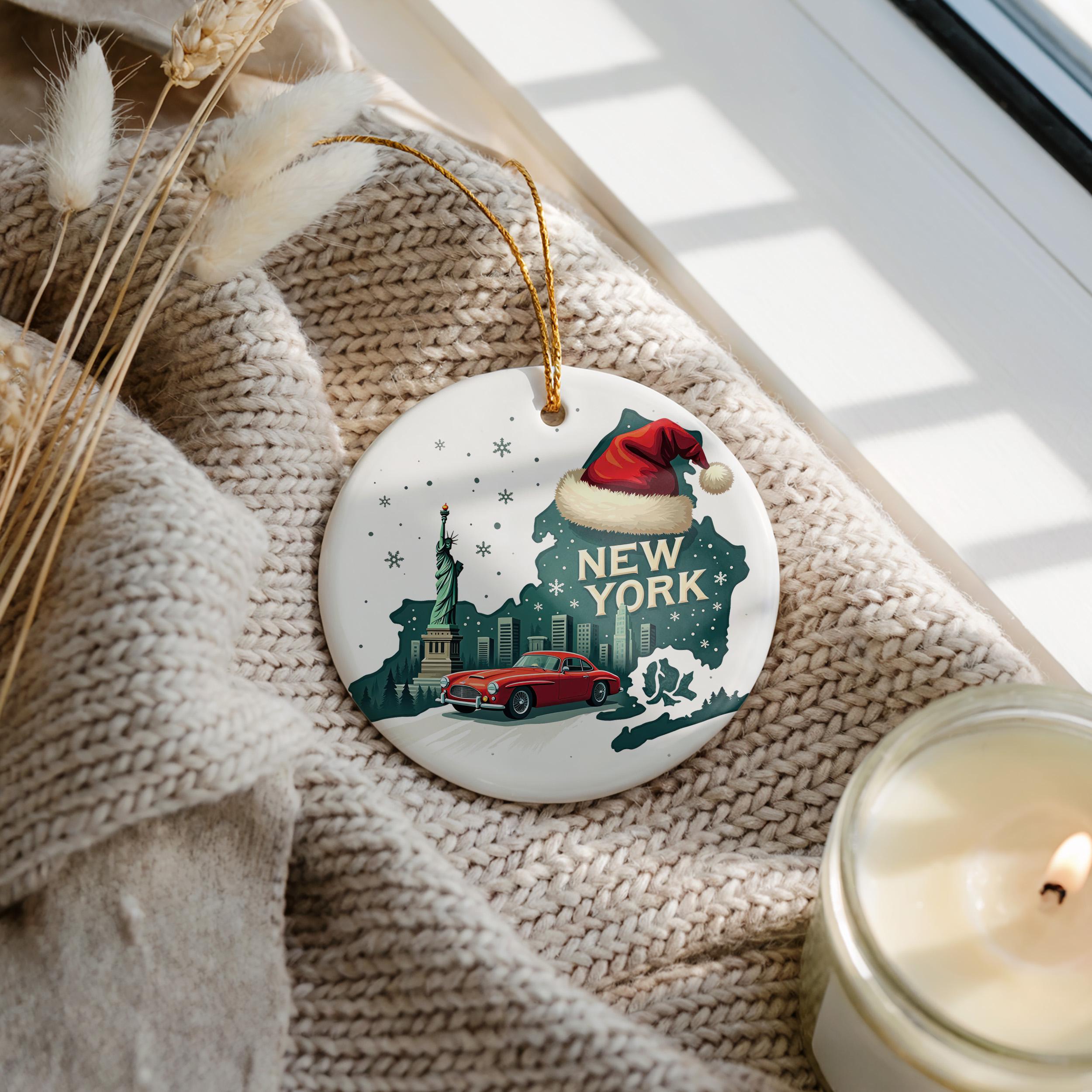 New York Ornament, Vintage Personalized Christmas Decor, Custom Holiday Gift Souvenir Travel Keepsake