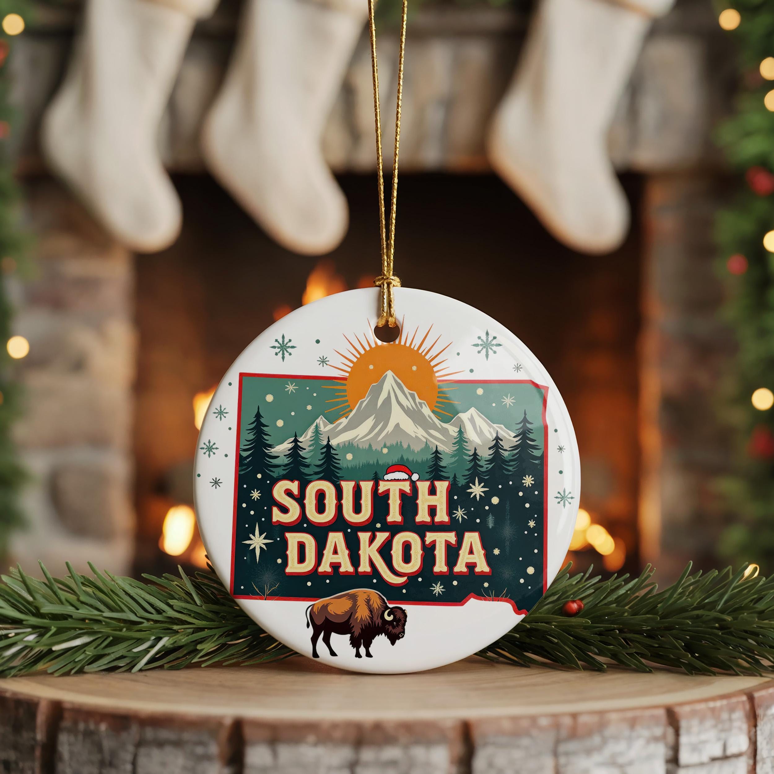 South Dakota Ornament, Vintage Personalized Christmas Decor, Custom Holiday Gift Souvenir Travel Keepsake