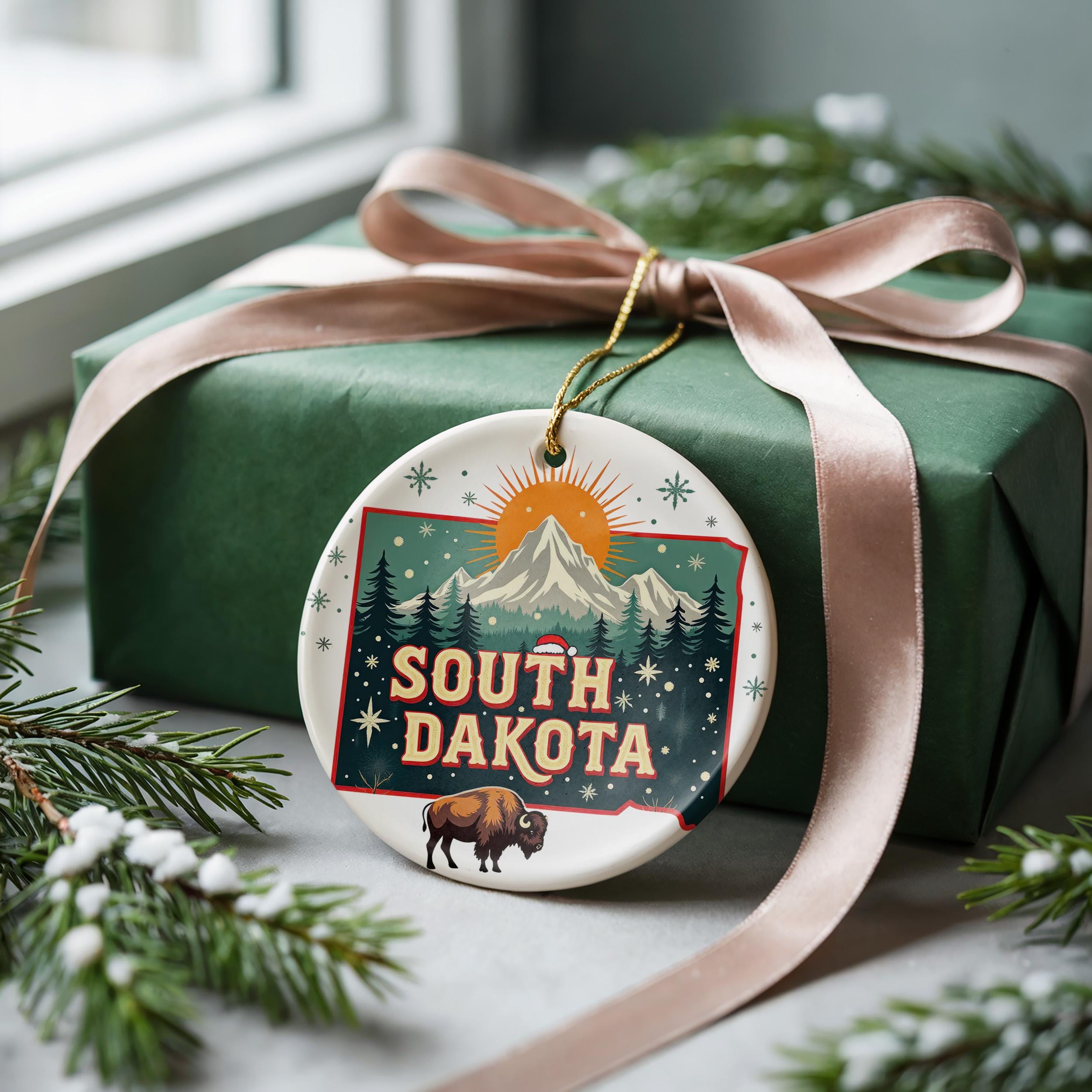 South Dakota Ornament, Vintage Personalized Christmas Decor, Custom Holiday Gift Souvenir Travel Keepsake