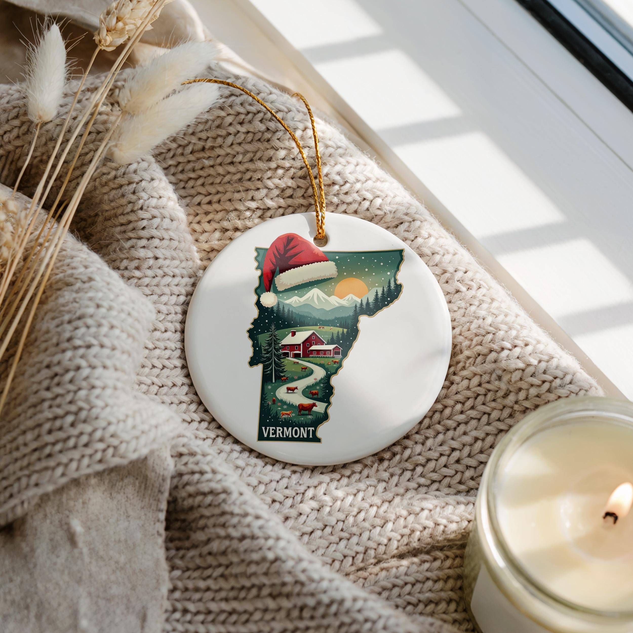 Vermont Ornament, Vintage Personalized Christmas Decor, Custom Holiday Gift Souvenir Travel Keepsake