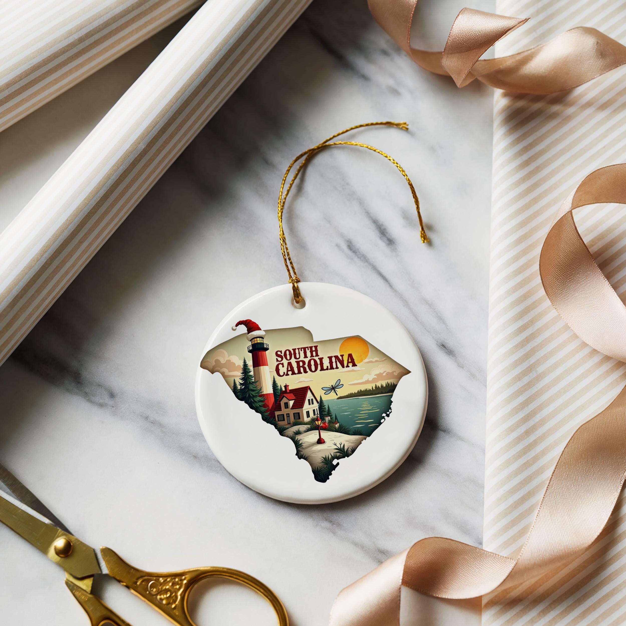 South Carolina Ornament, Vintage Personalized Christmas Decor, Custom Holiday Gift Souvenir Travel Keepsake