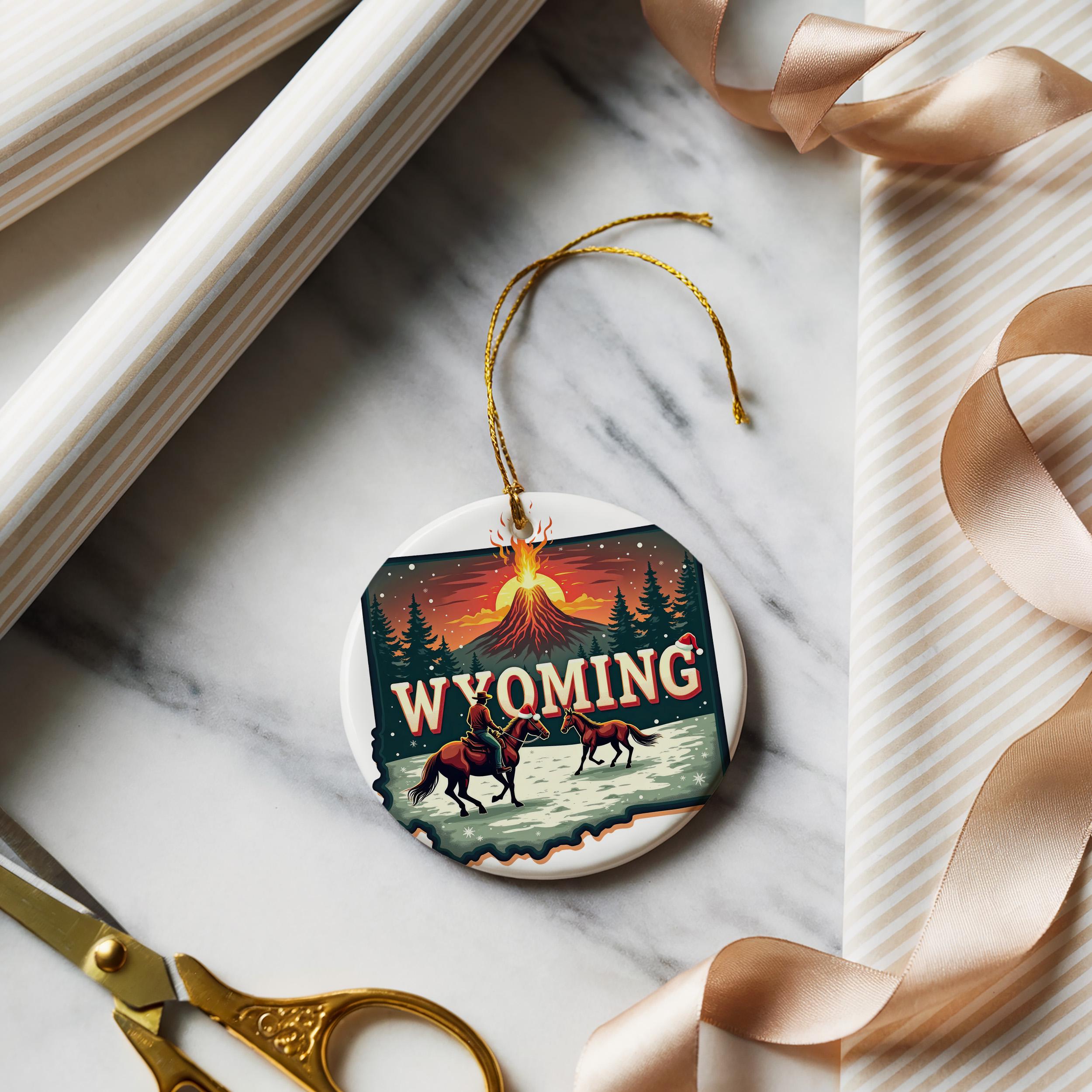 Wyoming Ornament, Vintage Personalized Christmas Decor, Custom Holiday Gift Souvenir Travel Keepsake