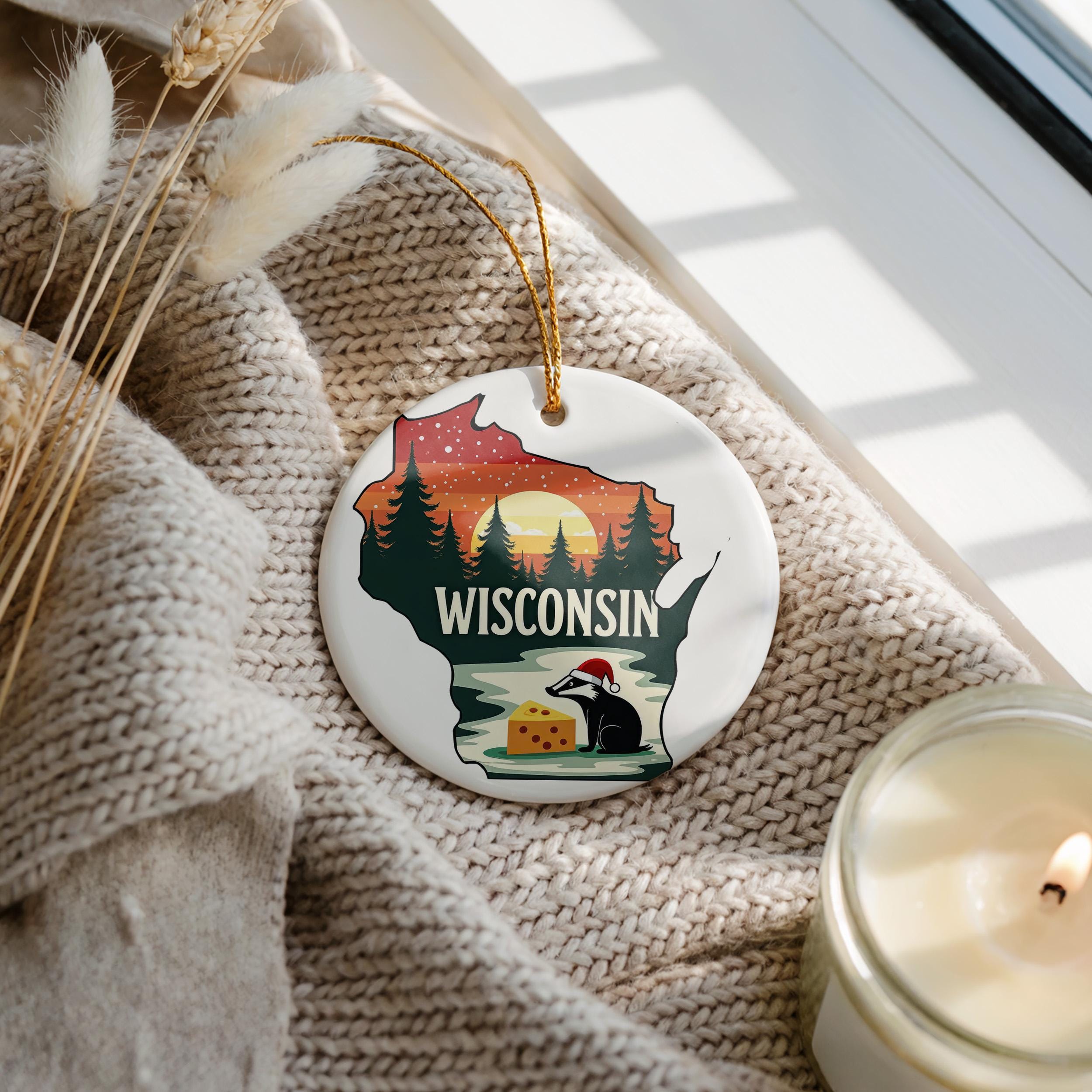 Wisconsin Ornament, Vintage Personalized Christmas Decor, Custom Holiday Gift Souvenir Travel Keepsake