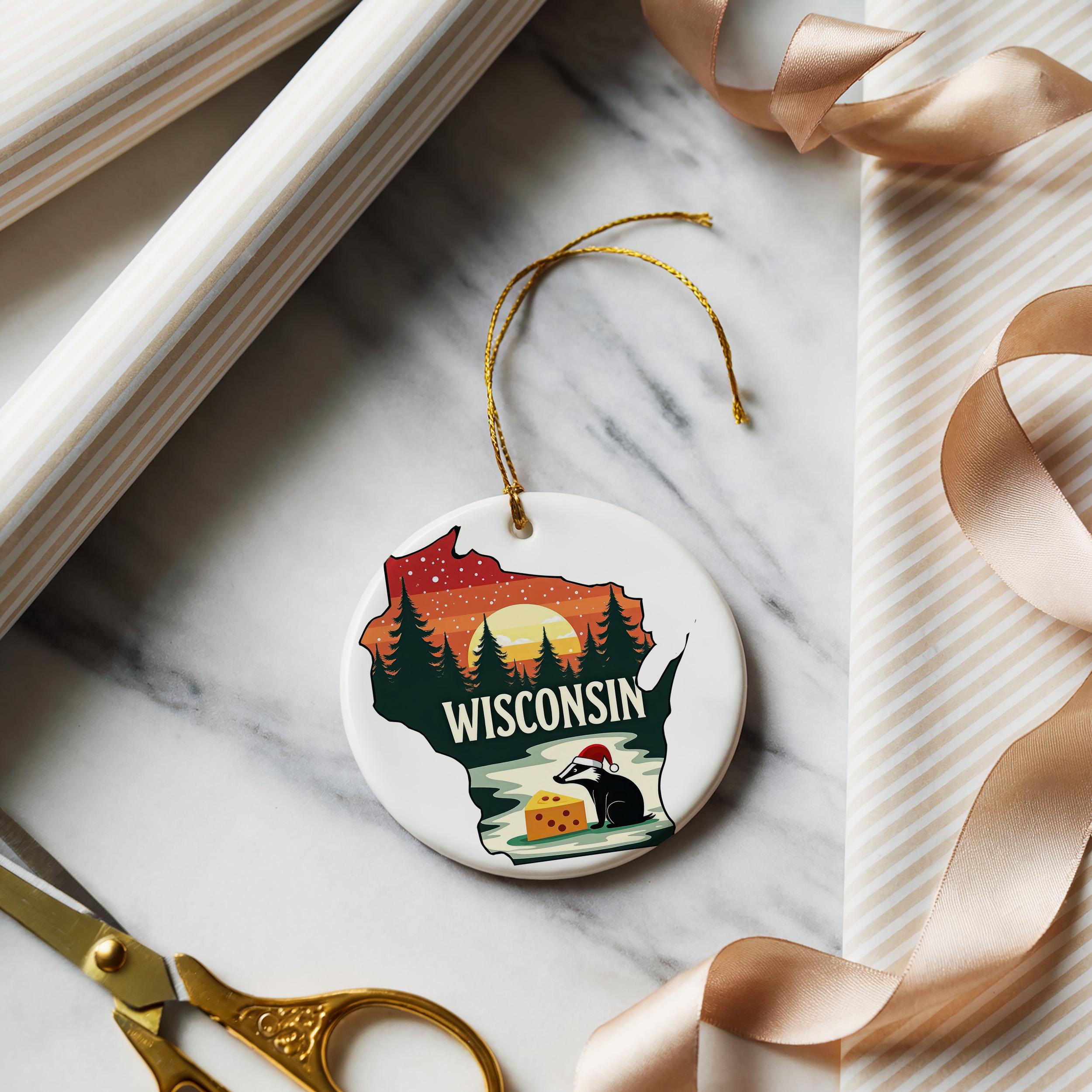 Wisconsin Ornament, Vintage Personalized Christmas Decor, Custom Holiday Gift Souvenir Travel Keepsake