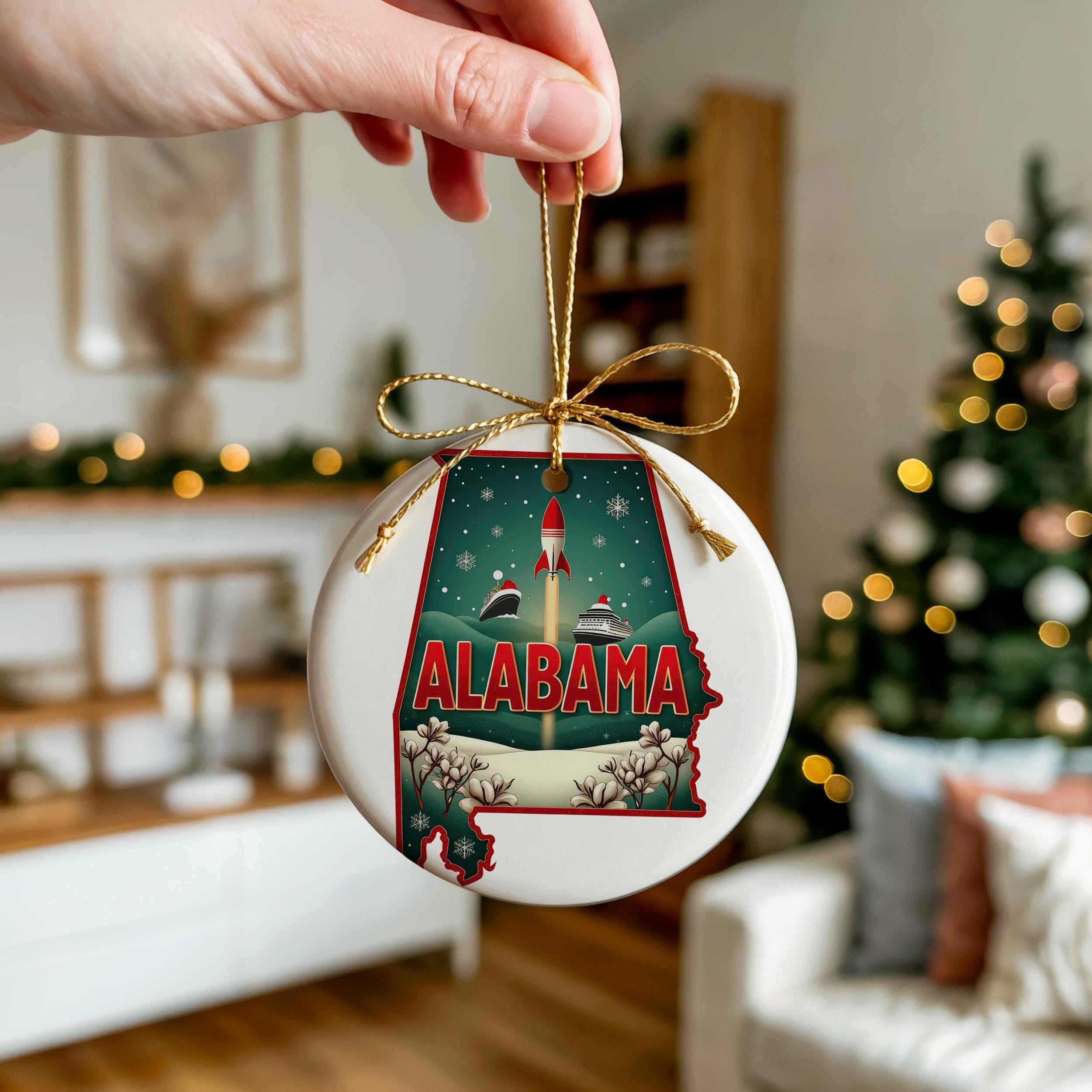 Alabama Ornament, Vintage Personalized Christmas Decor, Custom Holiday Gift Souvenir Travel Keepsake