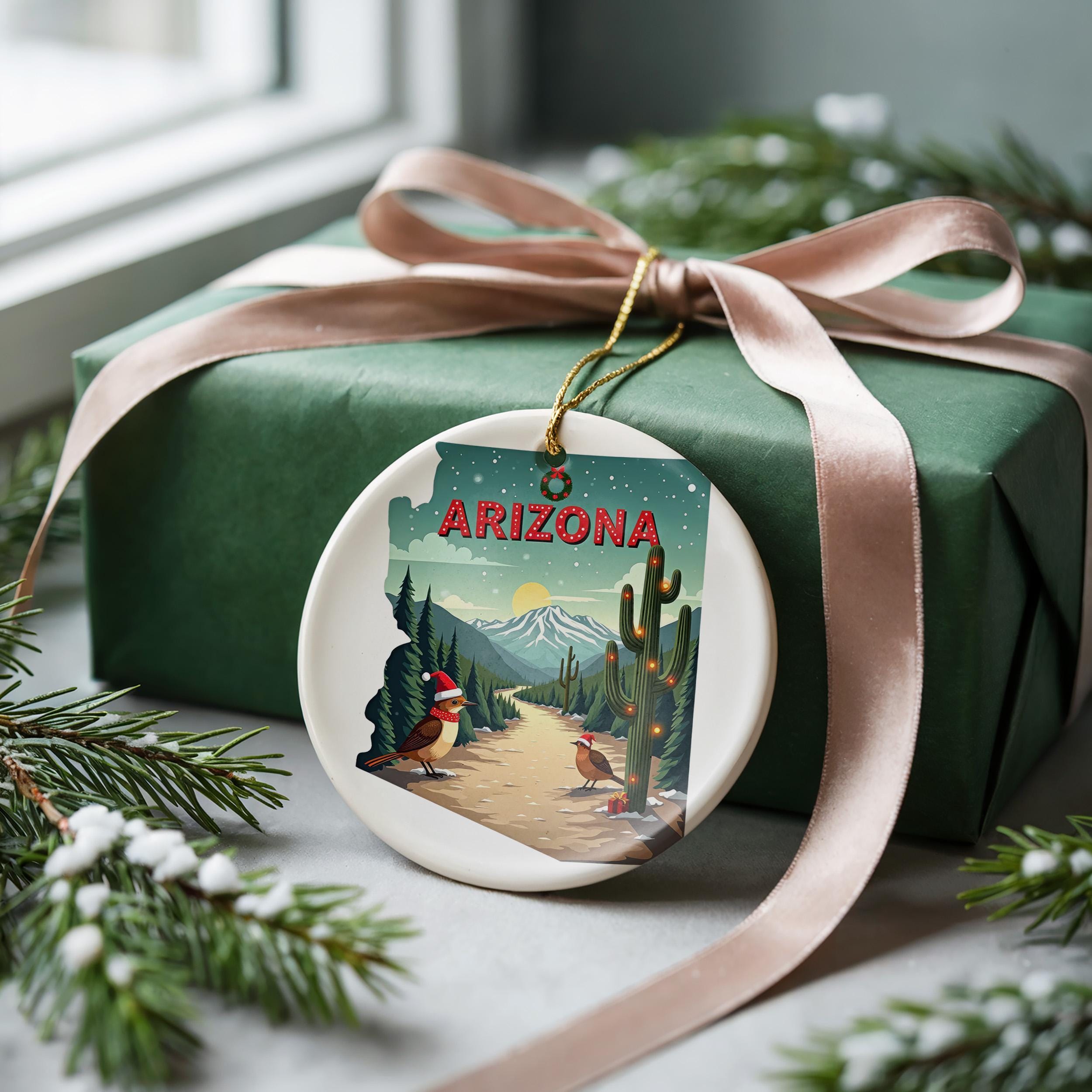 Arizona Ornament, Vintage Personalized Christmas Decor, Custom Holiday Gift Souvenir Travel Keepsake