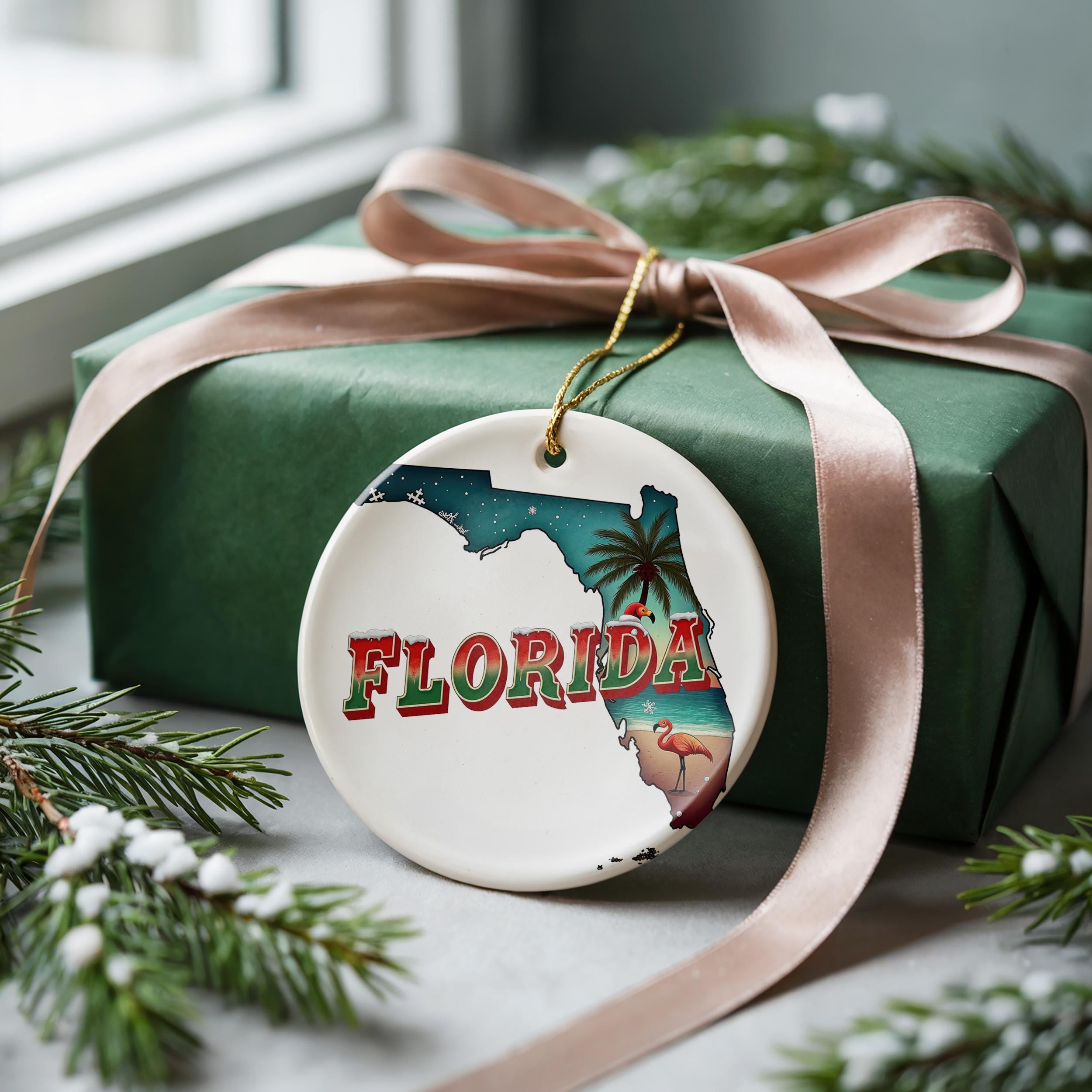 Florida Ornament, Vintage Personalized Christmas Decor, Custom Holiday Gift Souvenir Travel Keepsake