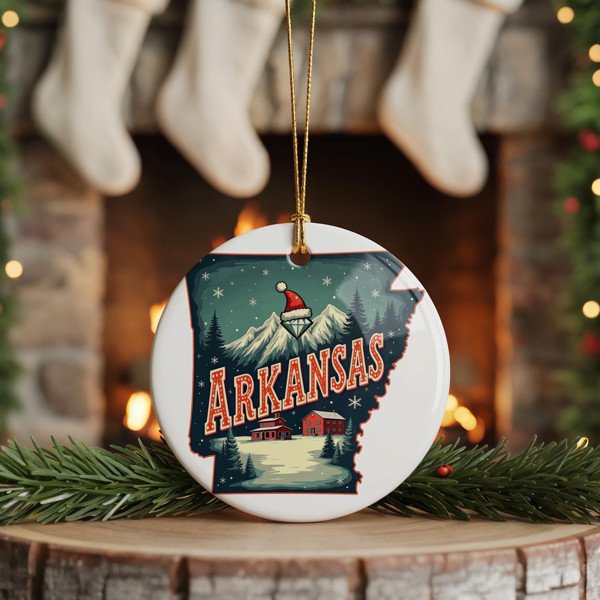 Arkansas Ornament, Vintage Personalized Christmas Decor, Custom Holiday Gift Souvenir Travel Keepsake