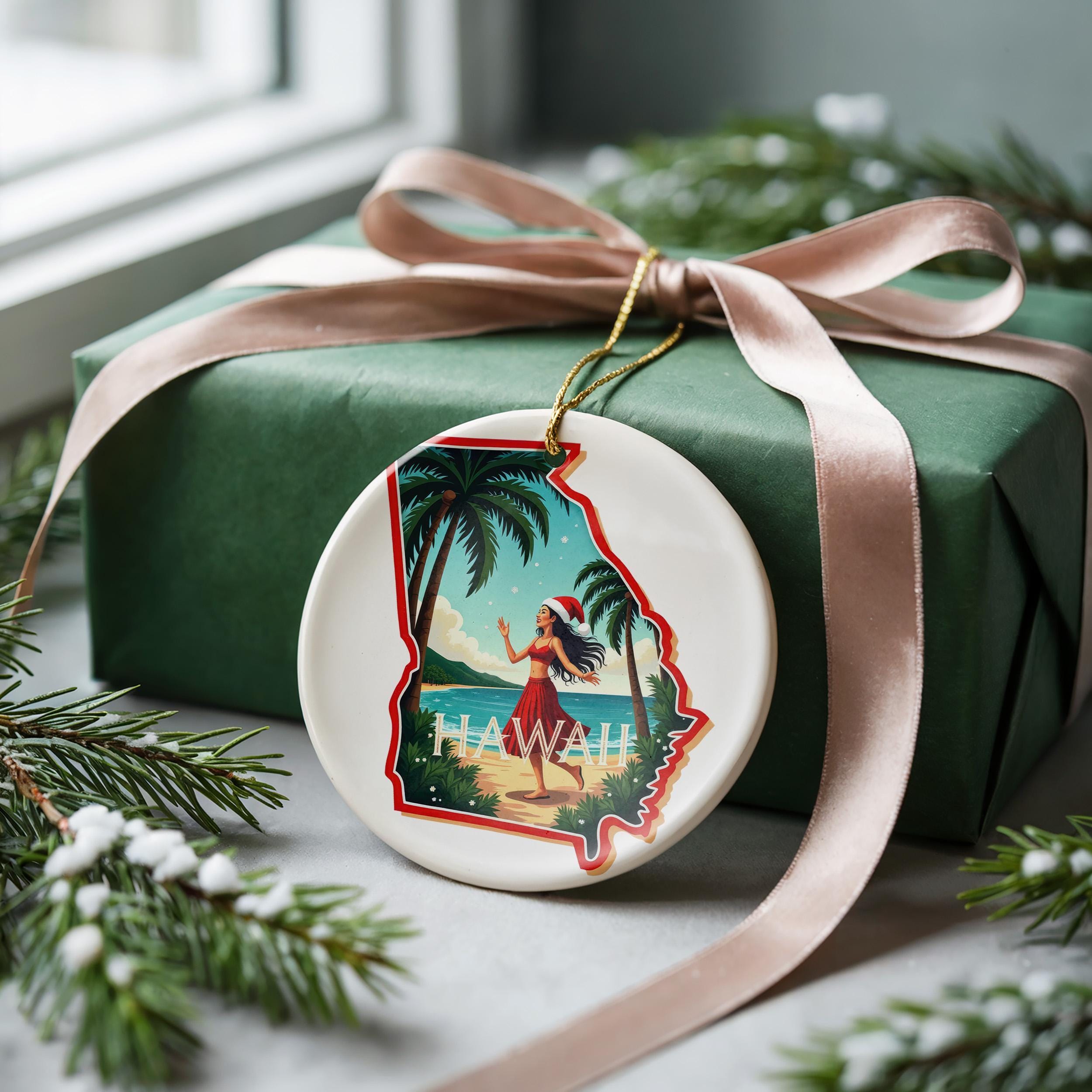 Hawaii Ornament, Vintage Personalized Christmas Decor, Custom Holiday Gift Souvenir Travel Keepsake