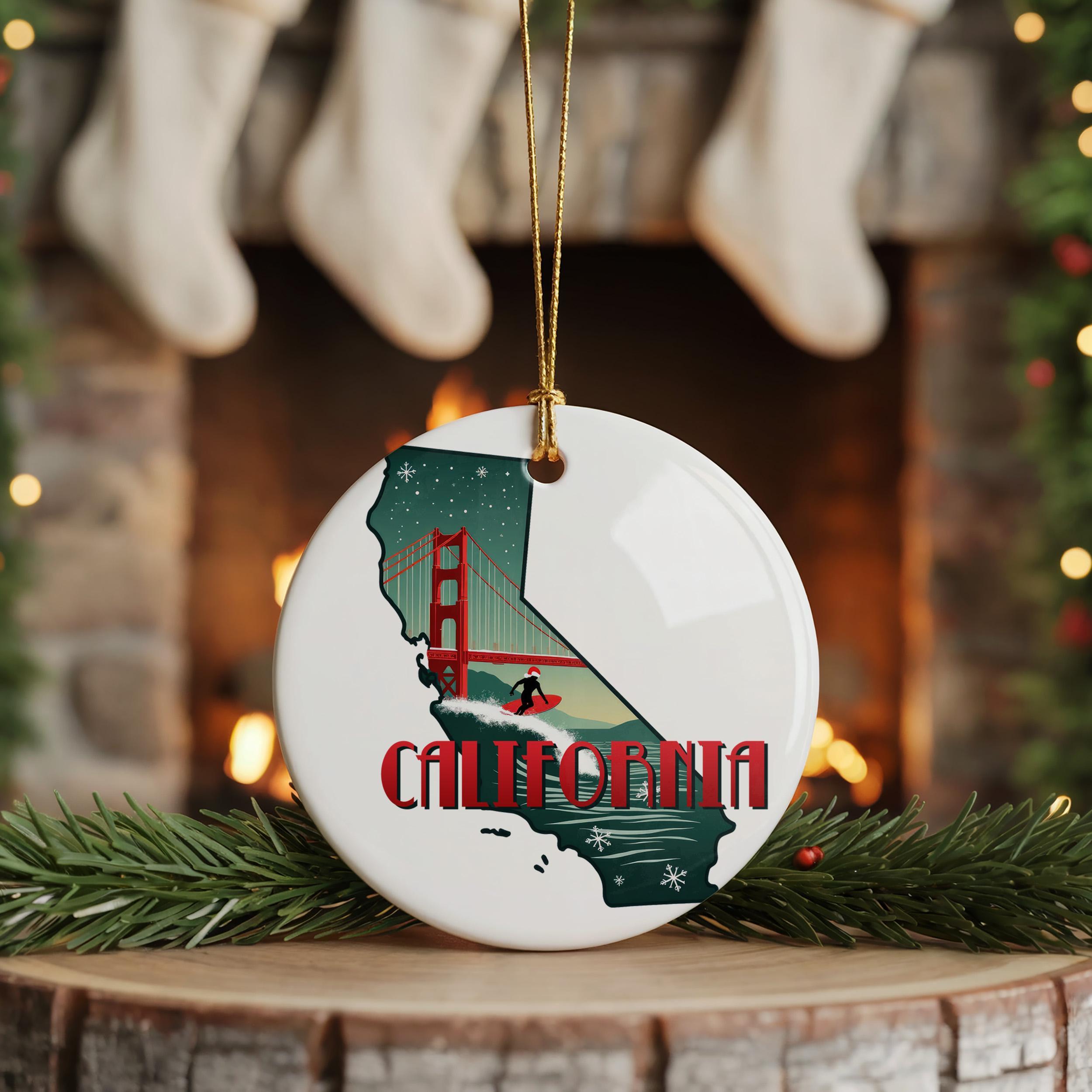 California Ornament, Vintage Personalized Christmas Decor, Custom Holiday Gift Souvenir Travel Keepsake