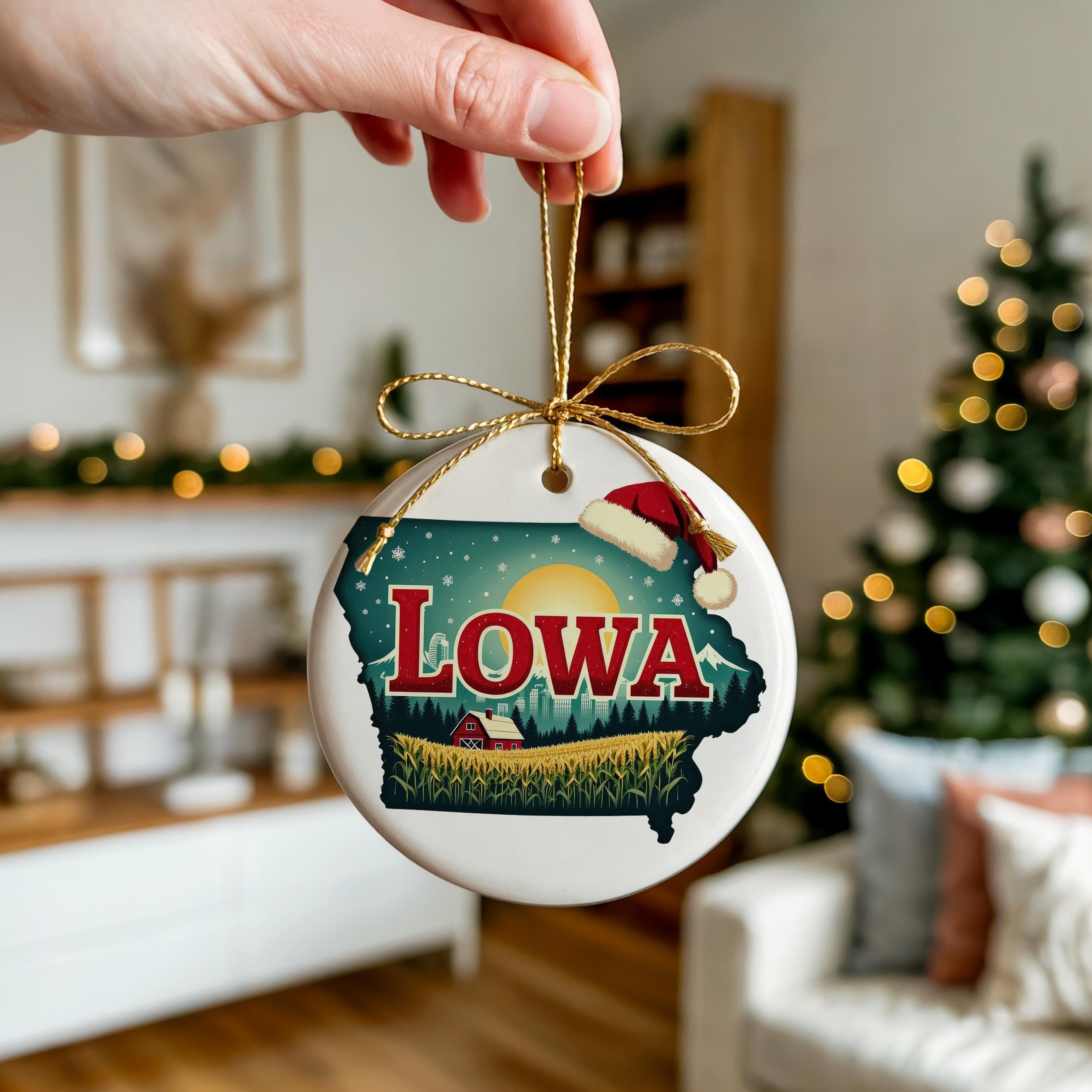 Iowa Ornament, Vintage Personalized Christmas Decor, Custom Holiday Gift Souvenir Travel Keepsake