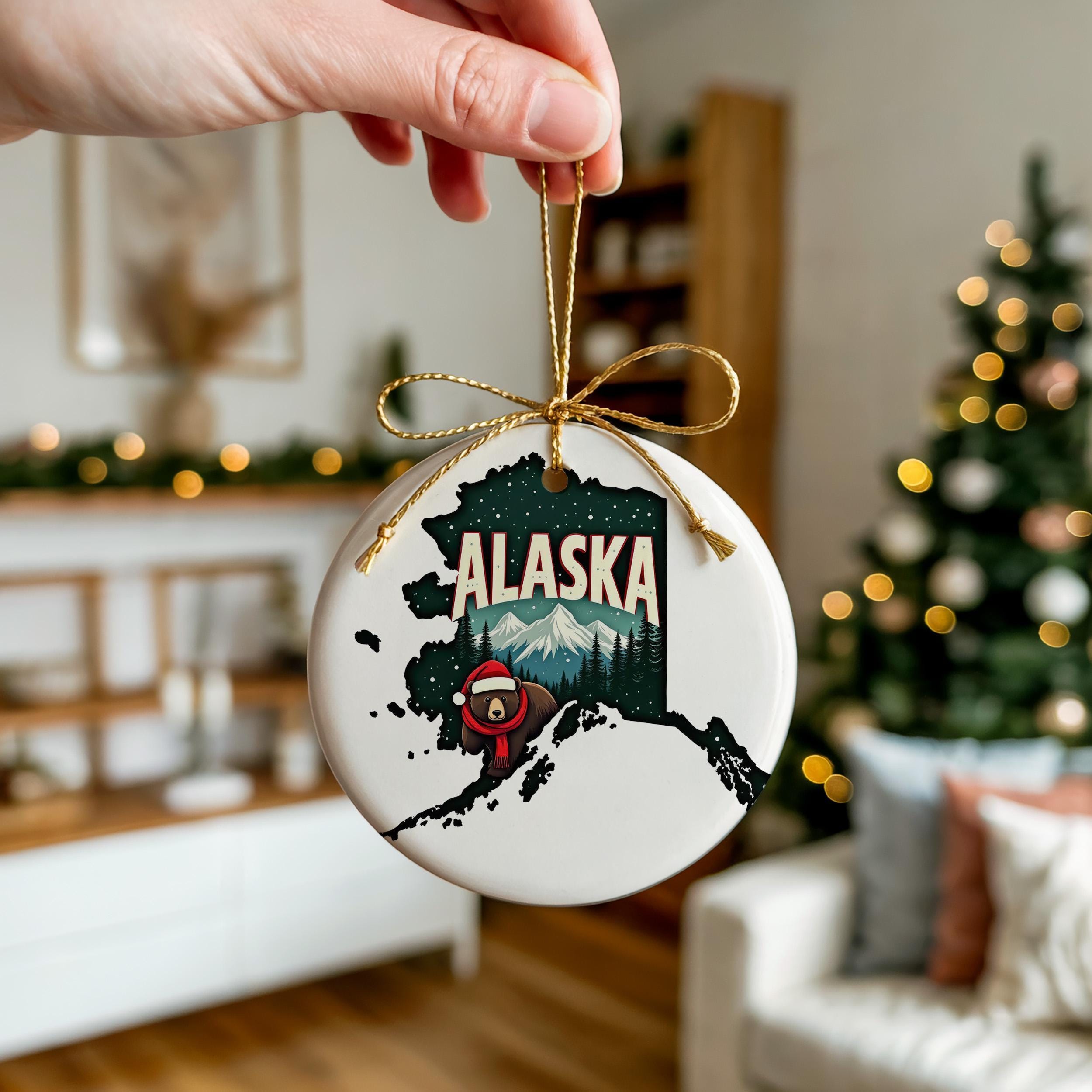 Alaska Ornament, Vintage Personalized Christmas Decor, Custom Holiday Gift Souvenir Travel Keepsake