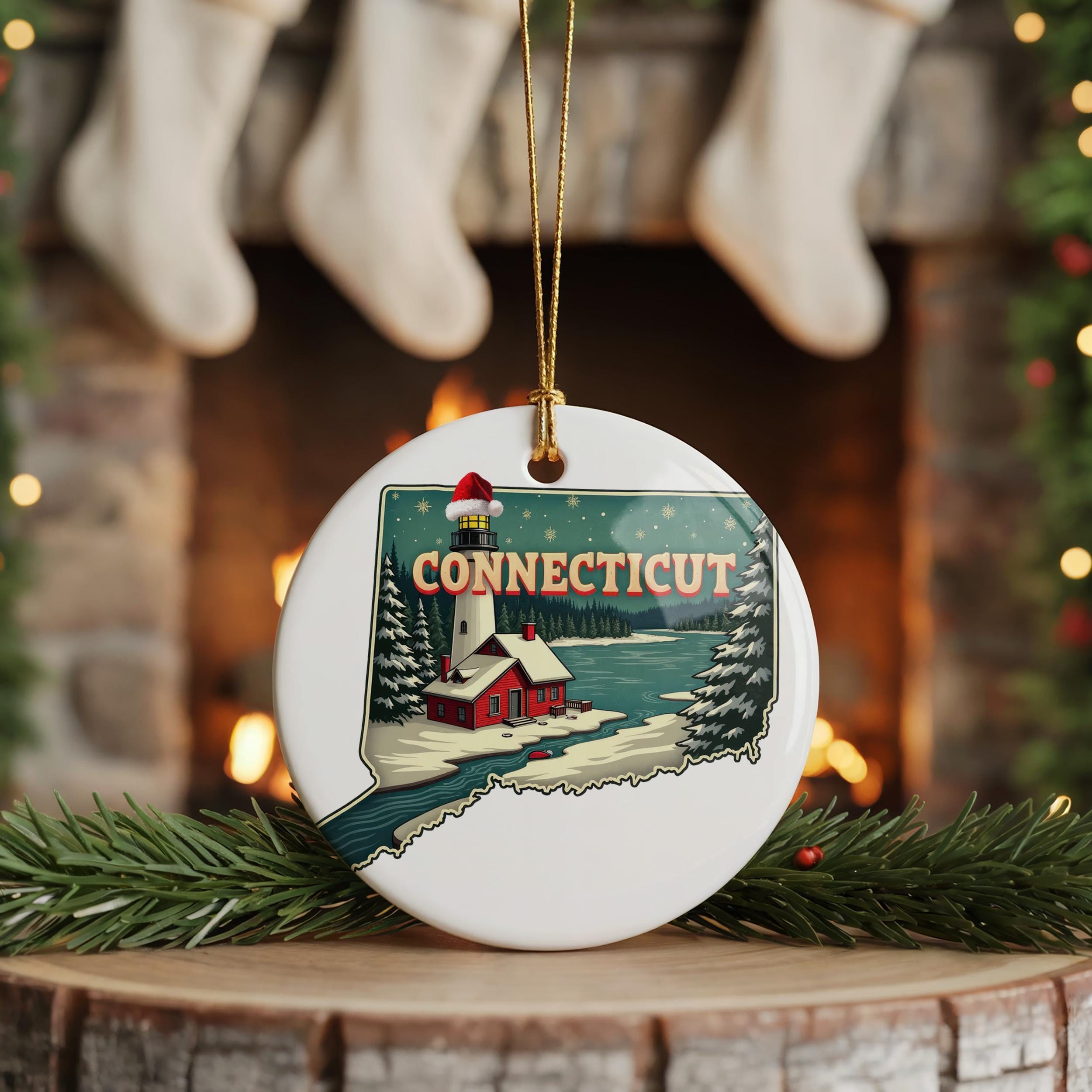 Connecticut Ornament, Vintage Personalized Christmas Decor, Custom Holiday Gift Souvenir Travel Keepsake