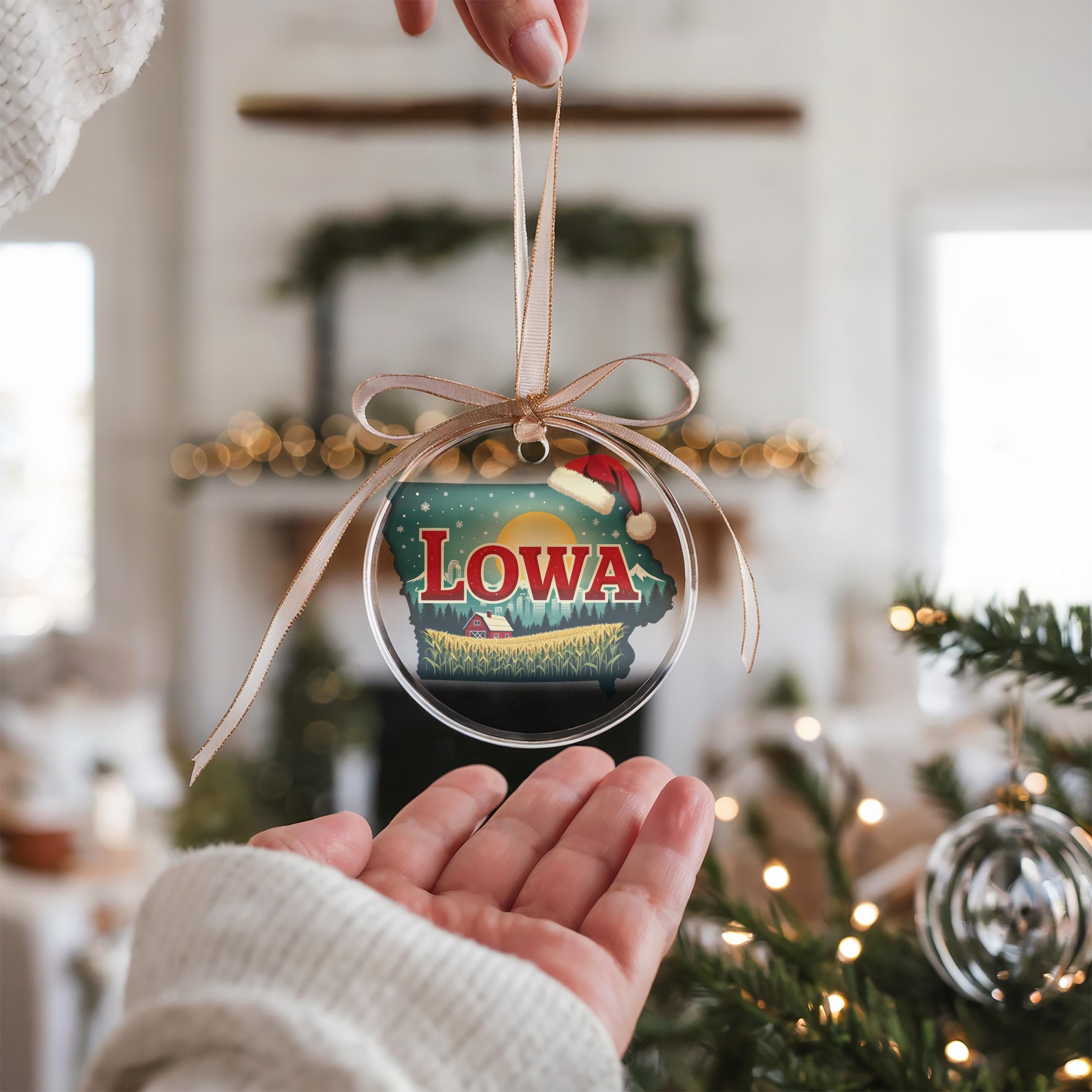 Iowa Ornament, Vintage Personalized Christmas Decor, Custom Holiday Gift Souvenir Travel Keepsake