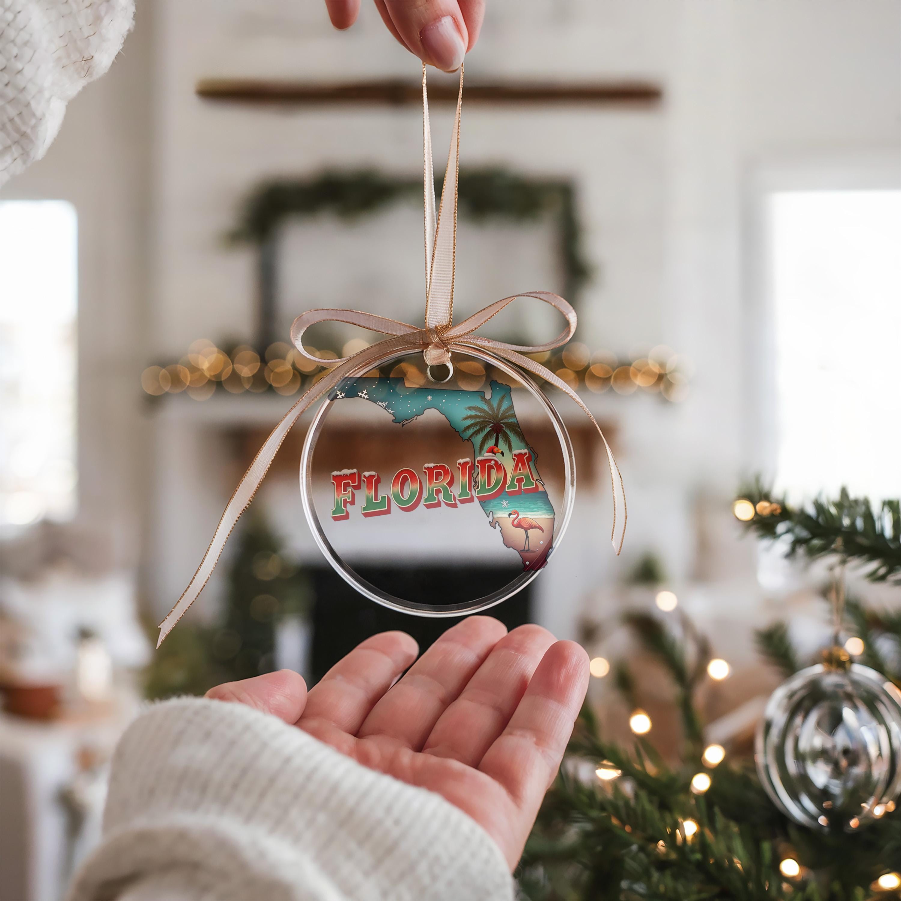 Florida Ornament, Vintage Personalized Christmas Decor, Custom Holiday Gift Souvenir Travel Keepsake